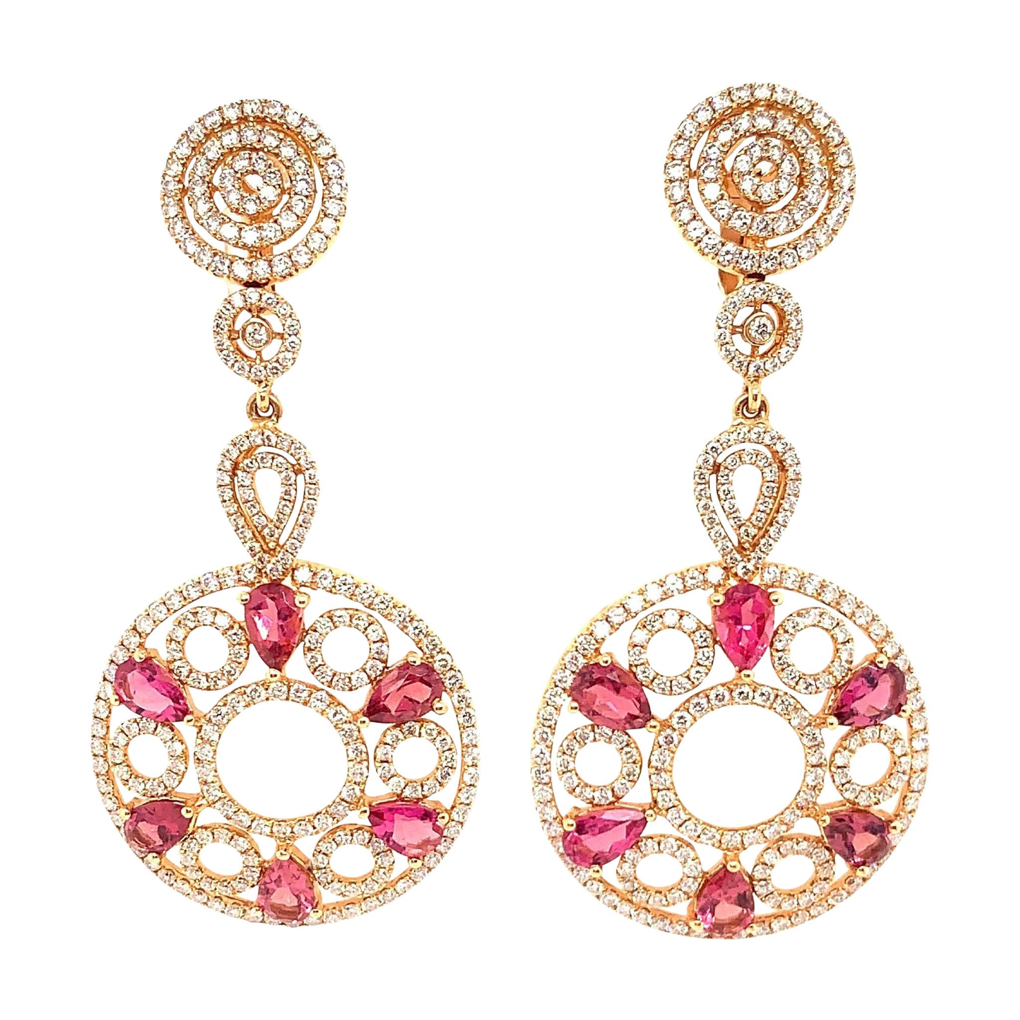 4.41 Carat Pink Tourmaline/ pink/ Designer 18k rose gold Diamond Earring For Sale