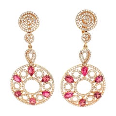 4.41 Carat Pink Tourmaline/ pink/ Designer 18k rose gold Diamond Earring