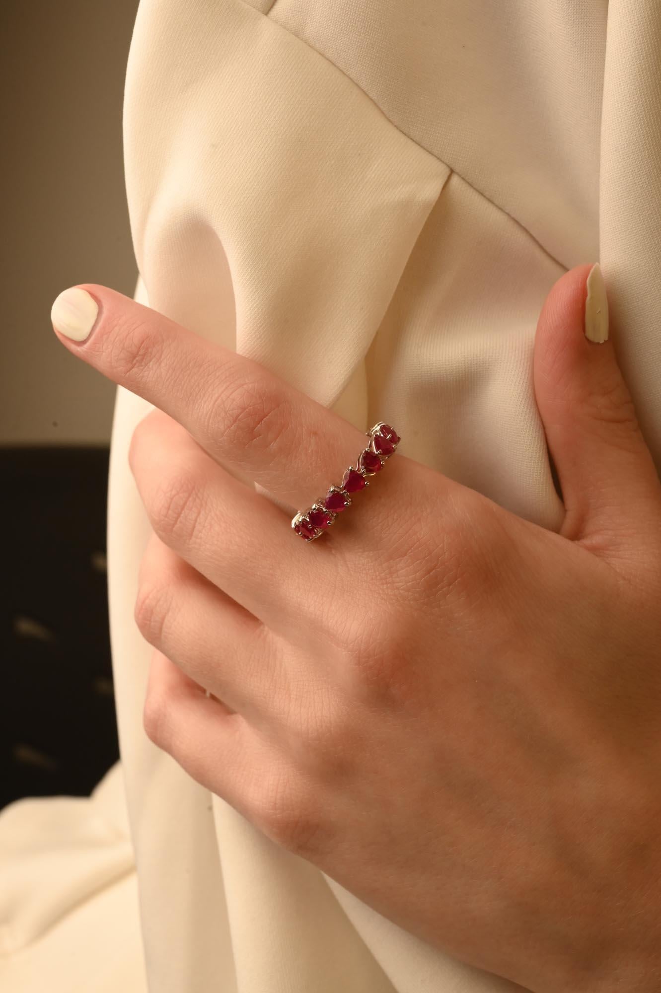 For Sale:  4.41 Carat Ruby Eternity Band, 18K White Gold Ruby Band Ring 10