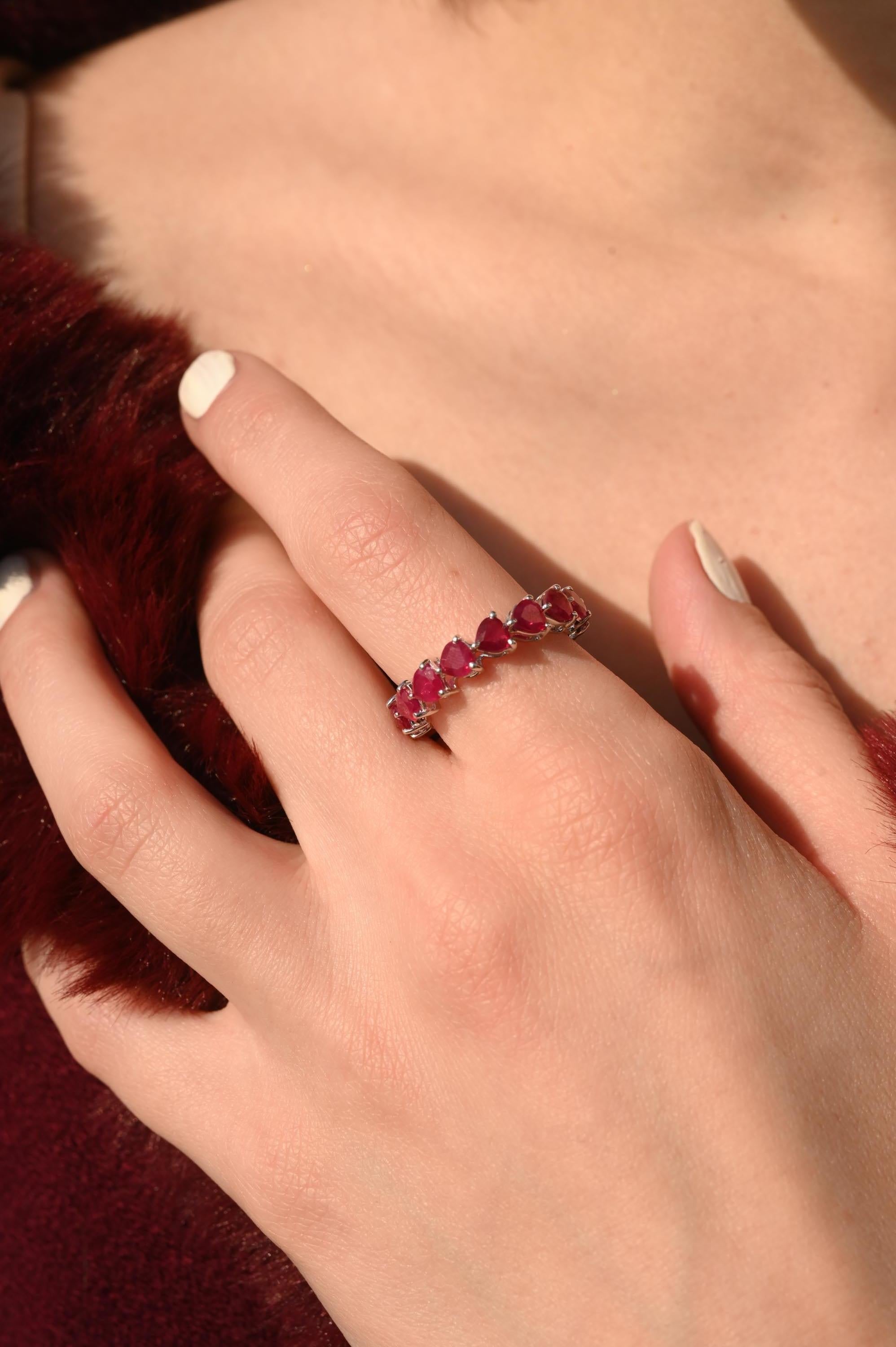 For Sale:  4.41 Carat Ruby Eternity Band, 18K White Gold Ruby Band Ring 2