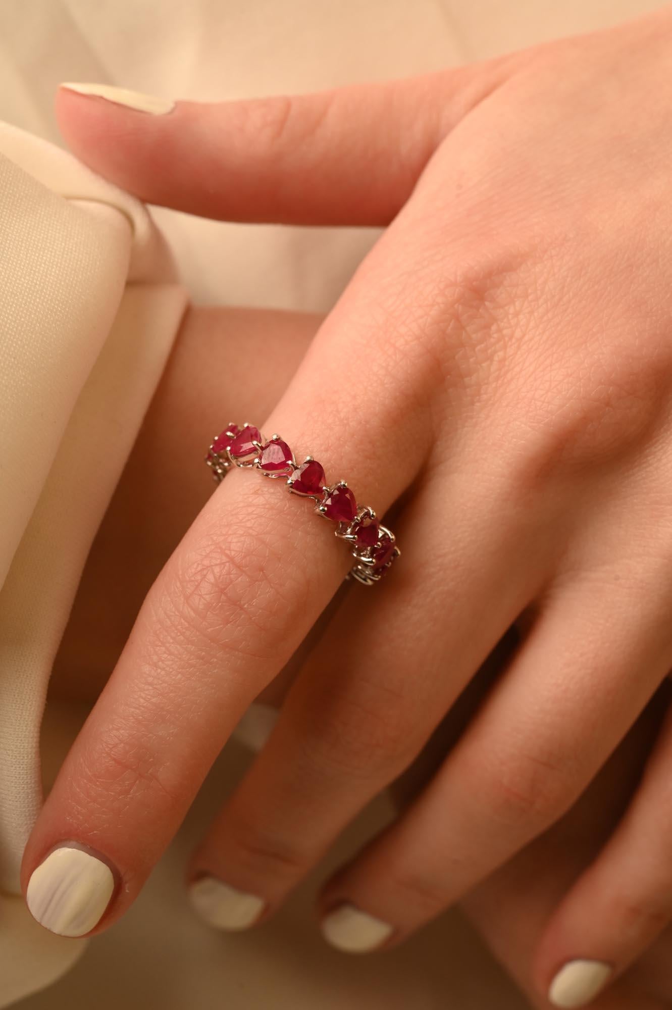 For Sale:  4.41 Carat Ruby Eternity Band, 18K White Gold Ruby Band Ring 4
