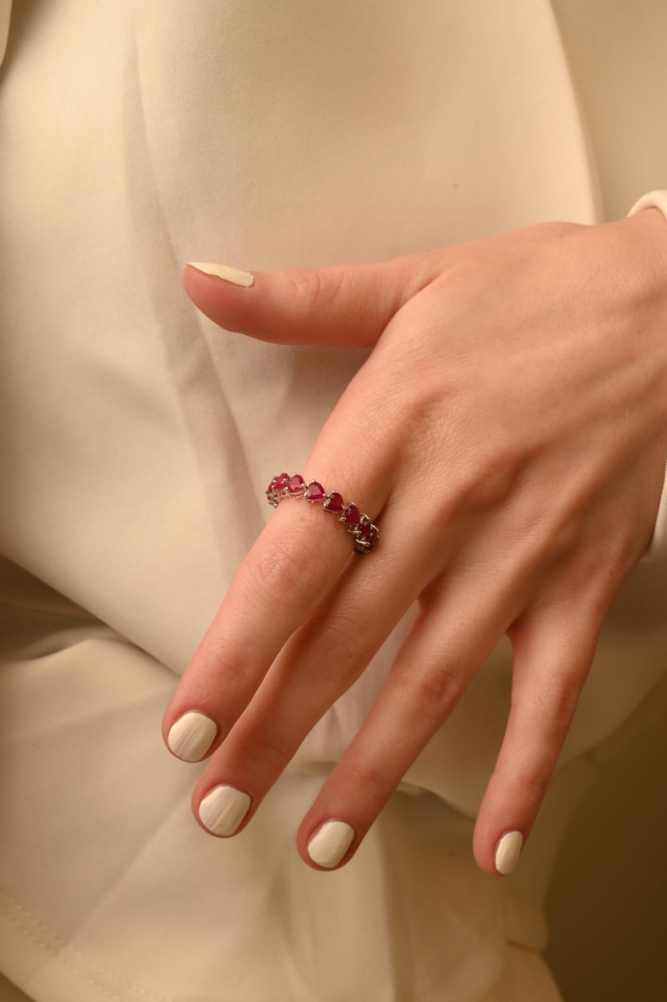 For Sale:  4.41 Carat Ruby Eternity Band, 18K White Gold Ruby Band Ring 6