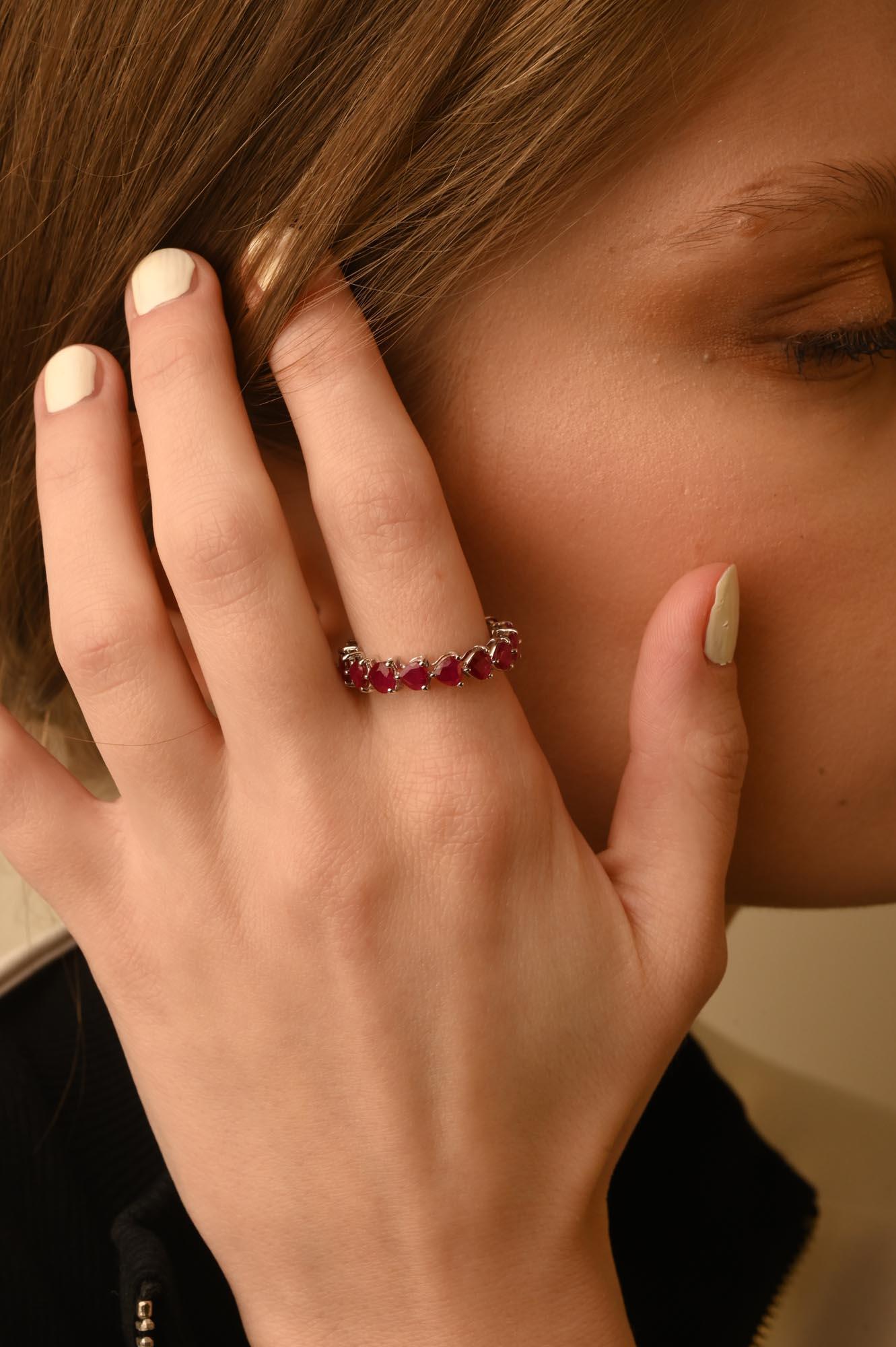 For Sale:  4.41 Carat Ruby Eternity Band, 18K White Gold Ruby Band Ring 9