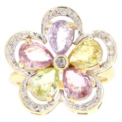 4.41 Carat Sapphire Diamond Flower Yellow Gold Ring
