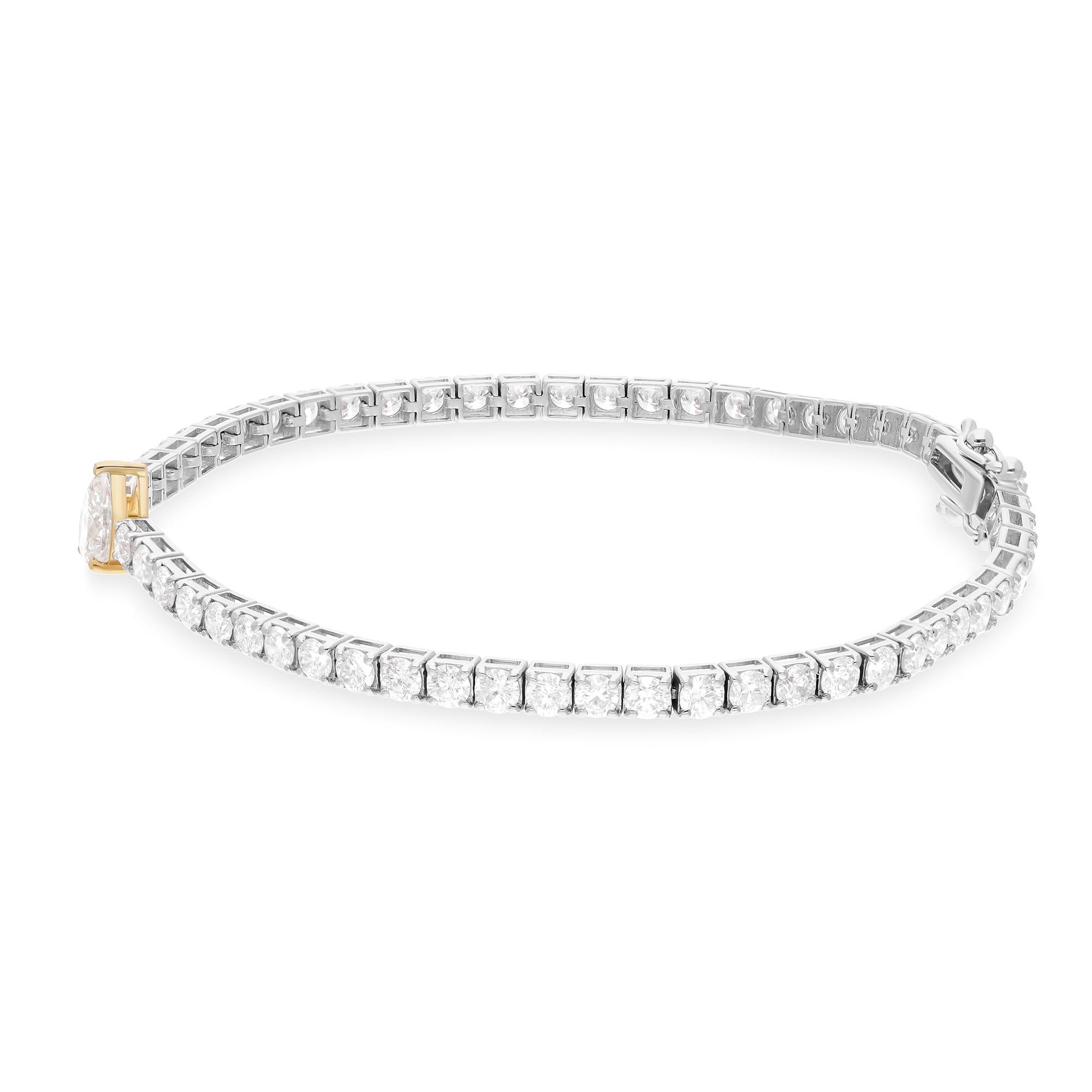Modern 4.41 Carat SI/H Brilliant Cut Diamond Tennis Bracelet 14 Karat Yellow White Gold For Sale