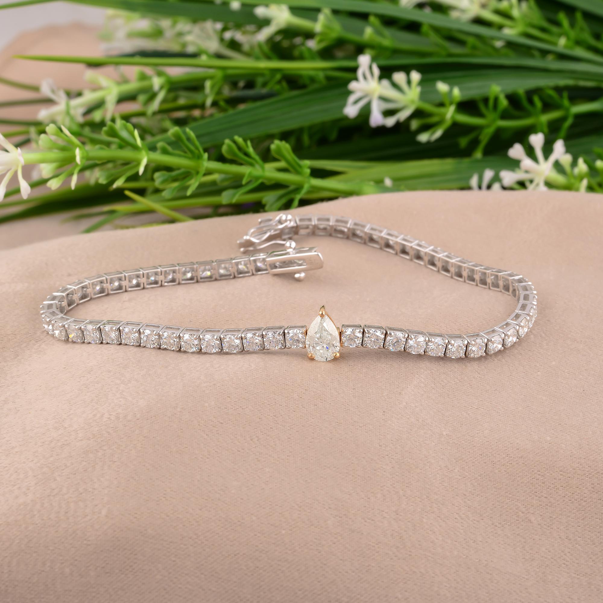 Round Cut 4.41 Carat SI/H Brilliant Cut Diamond Tennis Bracelet 14 Karat Yellow White Gold For Sale