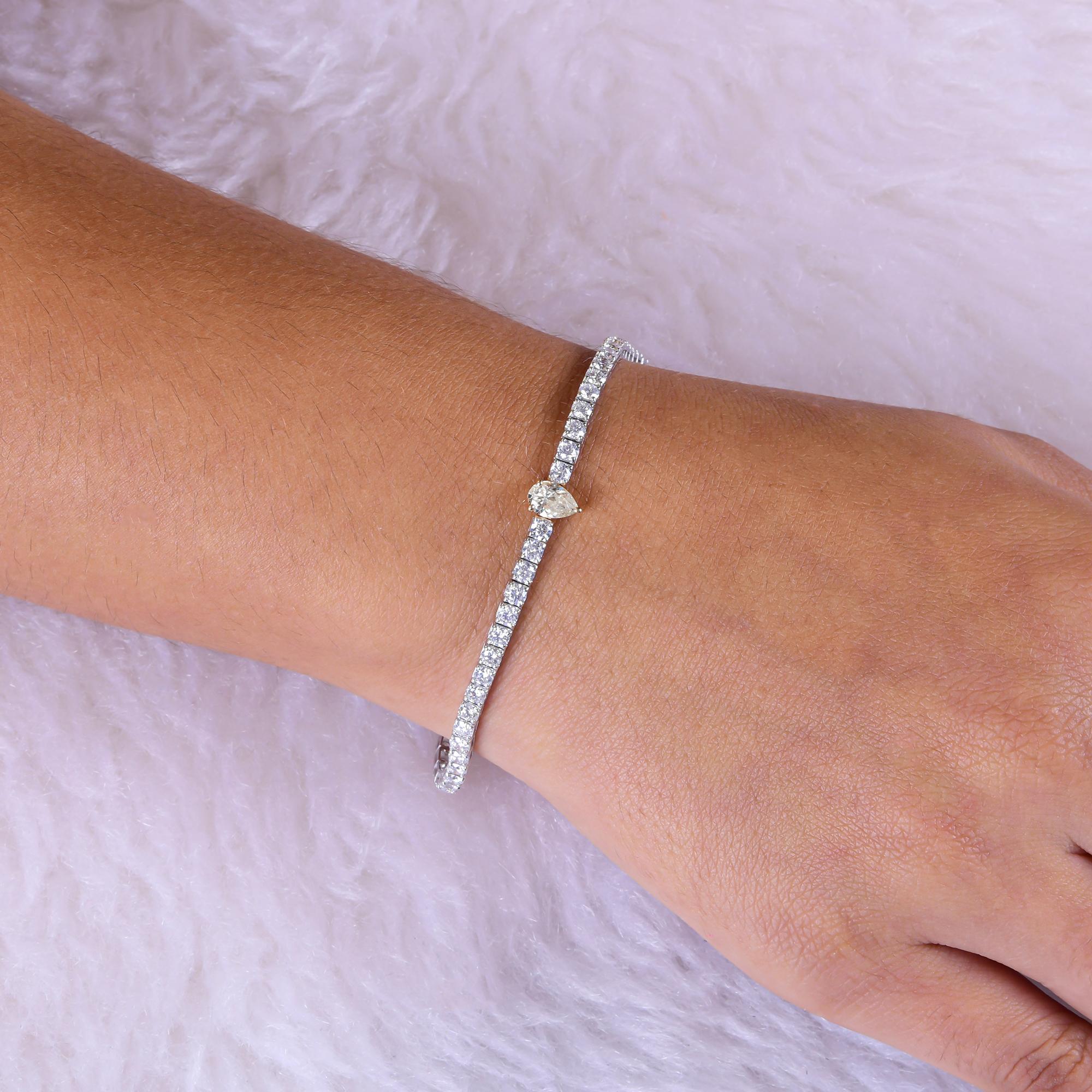 4.41 Carat SI/H Brilliant Cut Diamond Tennis Bracelet 14 Karat Yellow White Gold In New Condition For Sale In Diera, Dubai