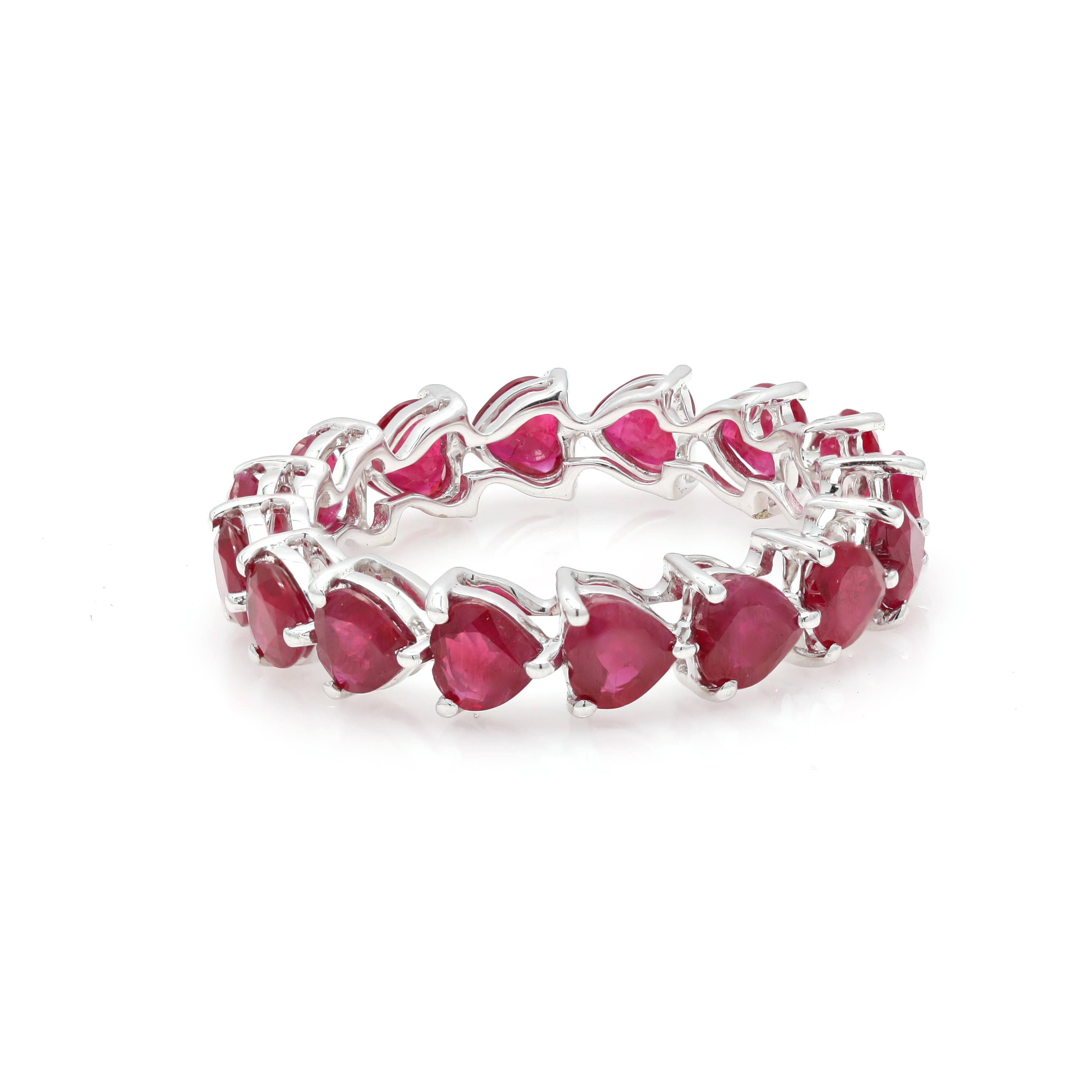 For Sale:  4.41 Carat Ruby Eternity Band, 18K White Gold Ruby Band Ring 3