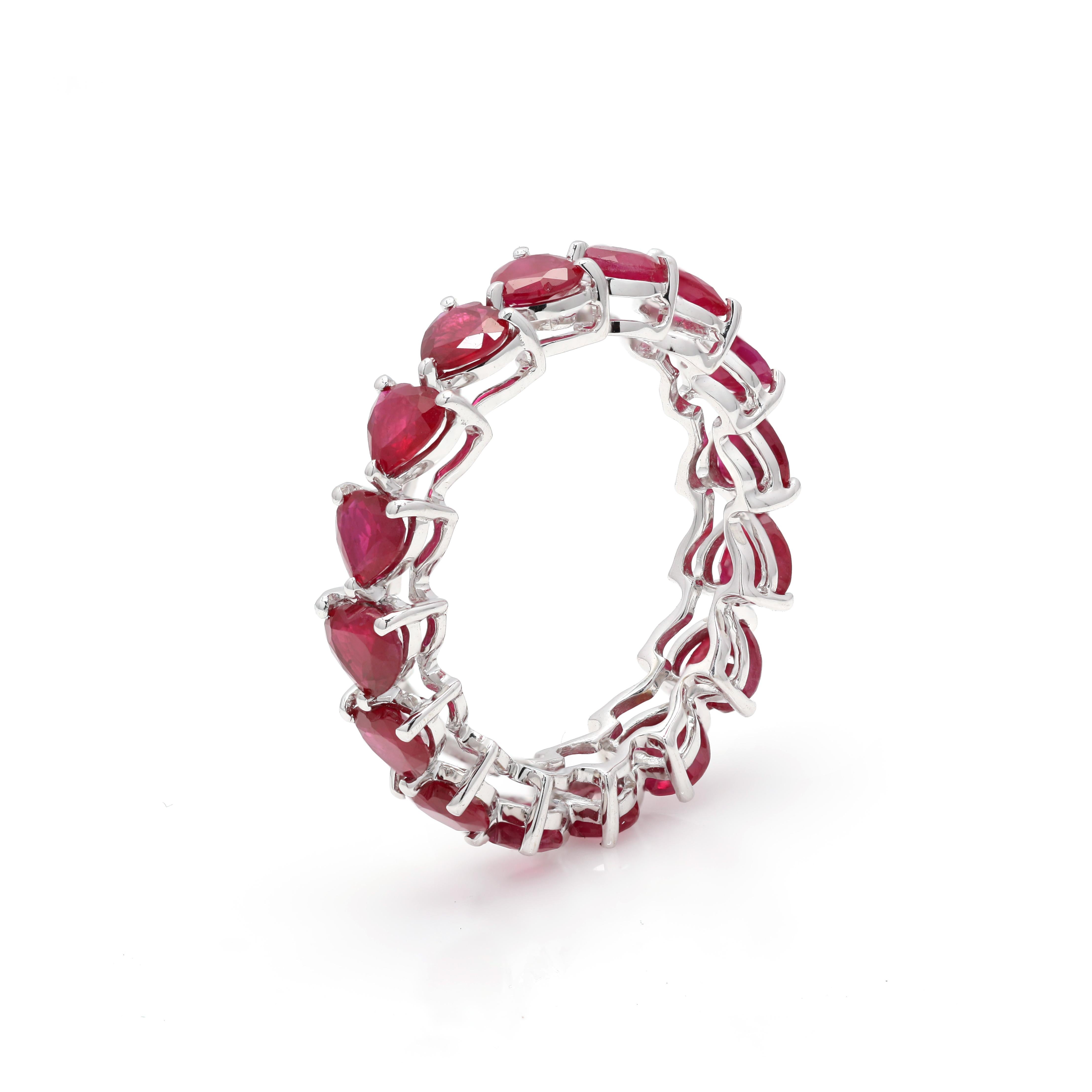 For Sale:  4.41 Carat Ruby Eternity Band, 18K White Gold Ruby Band Ring 5
