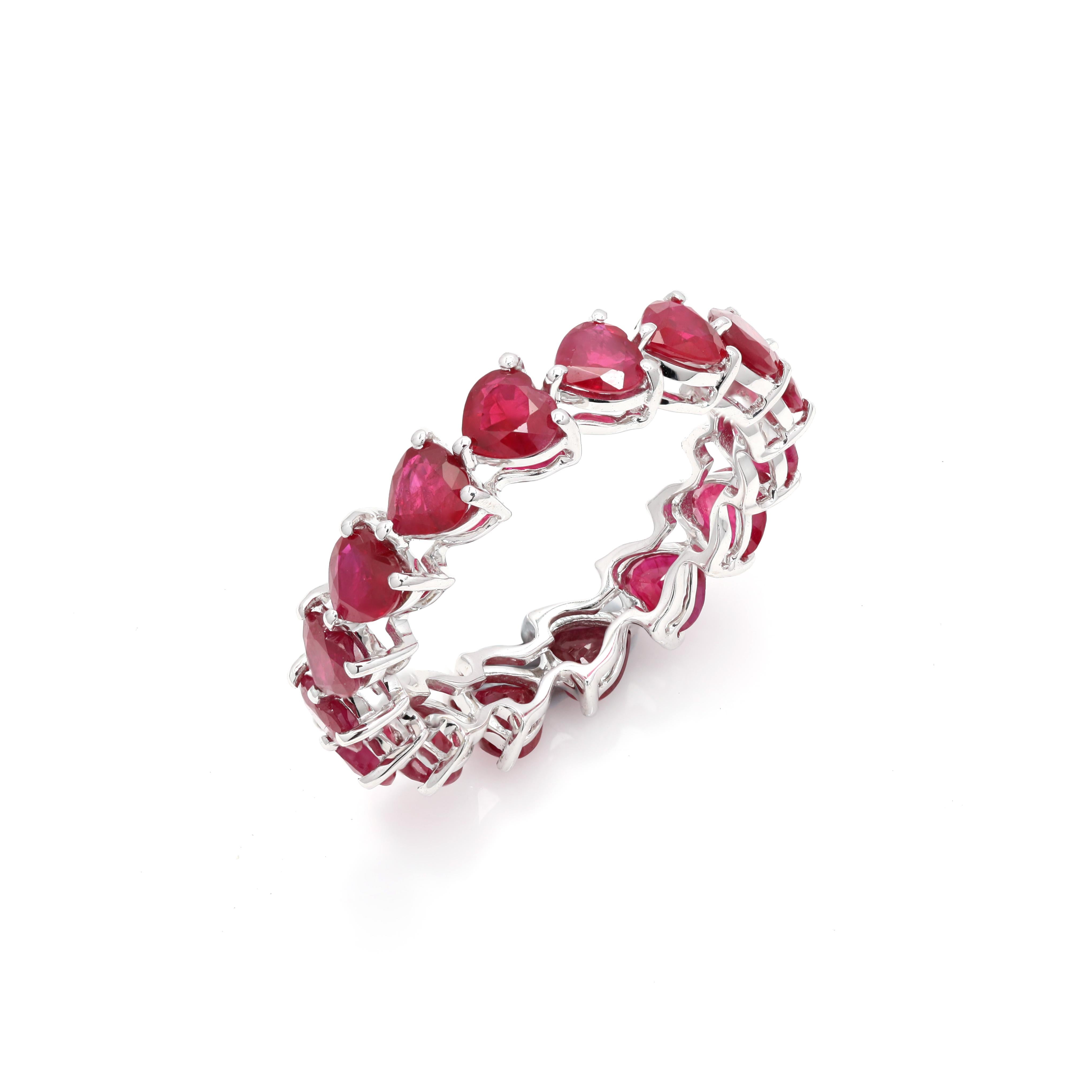For Sale:  4.41 Carat Ruby Eternity Band, 18K White Gold Ruby Band Ring 7