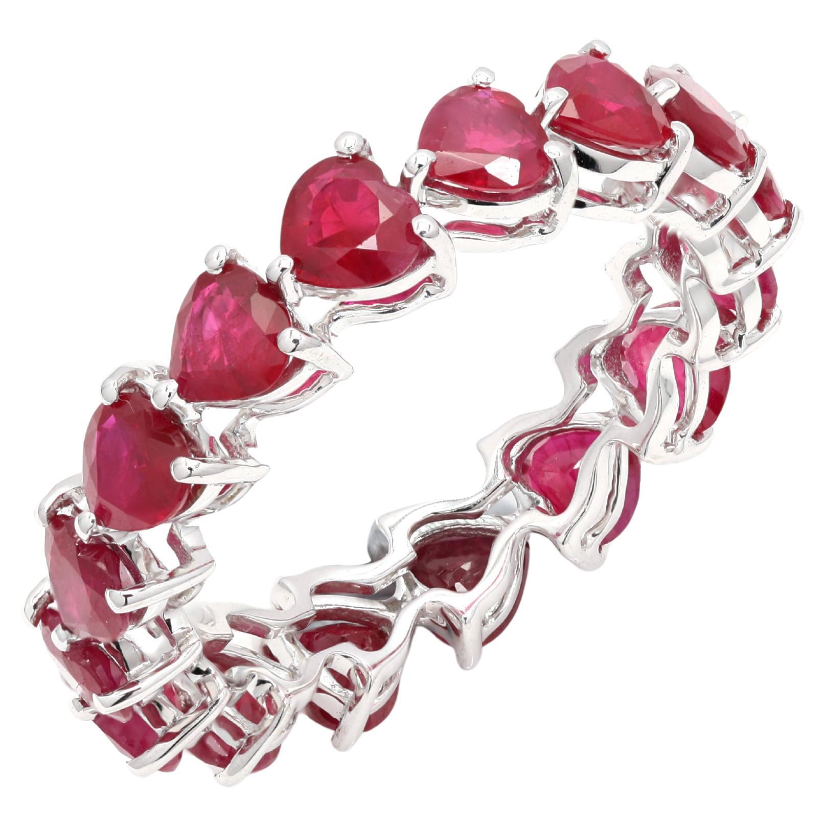 For Sale:  4.41 Carat Ruby Eternity Band, 18K White Gold Ruby Band Ring