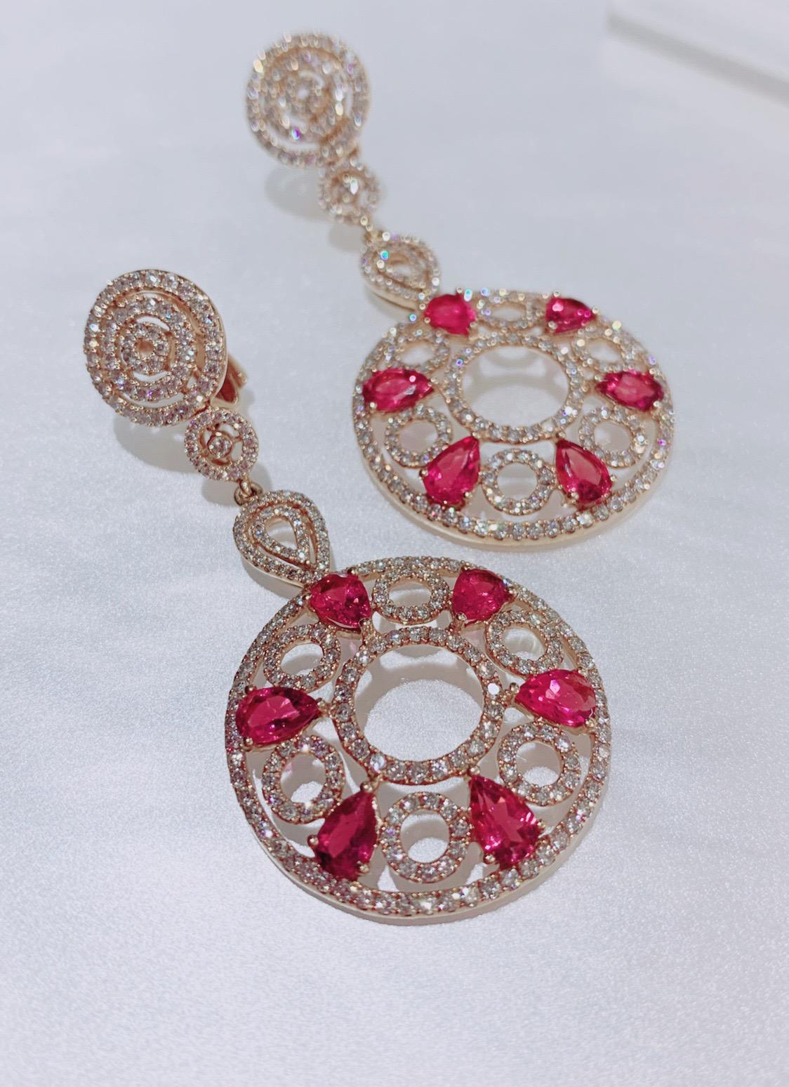 4.41 Carat Pink Tourmaline/ pink/ Designer 18k rose gold Diamond Earring For Sale 1