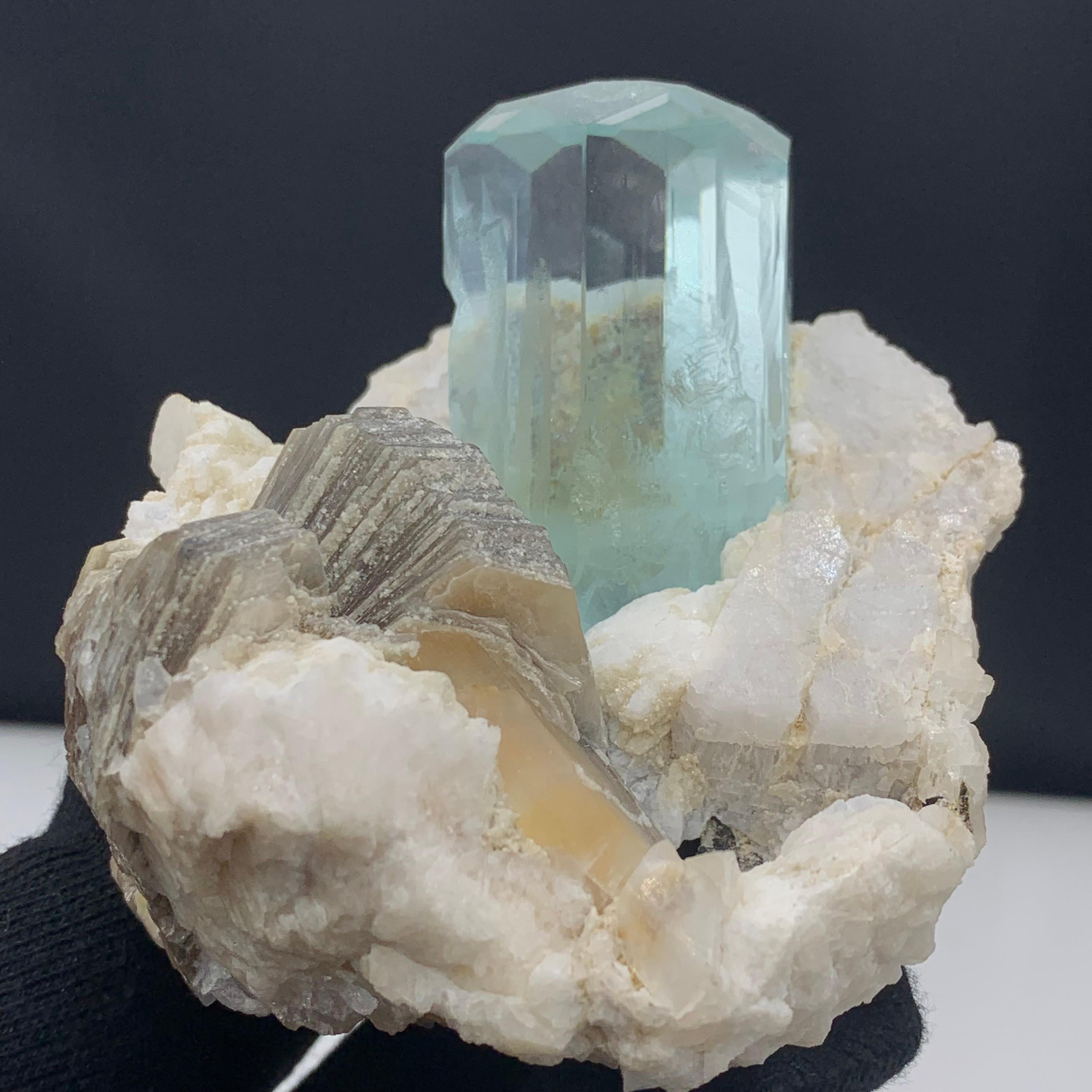 441 grammi di squisito esemplare di acquamarina con mica e feldspato dal Pakistan in vendita 2