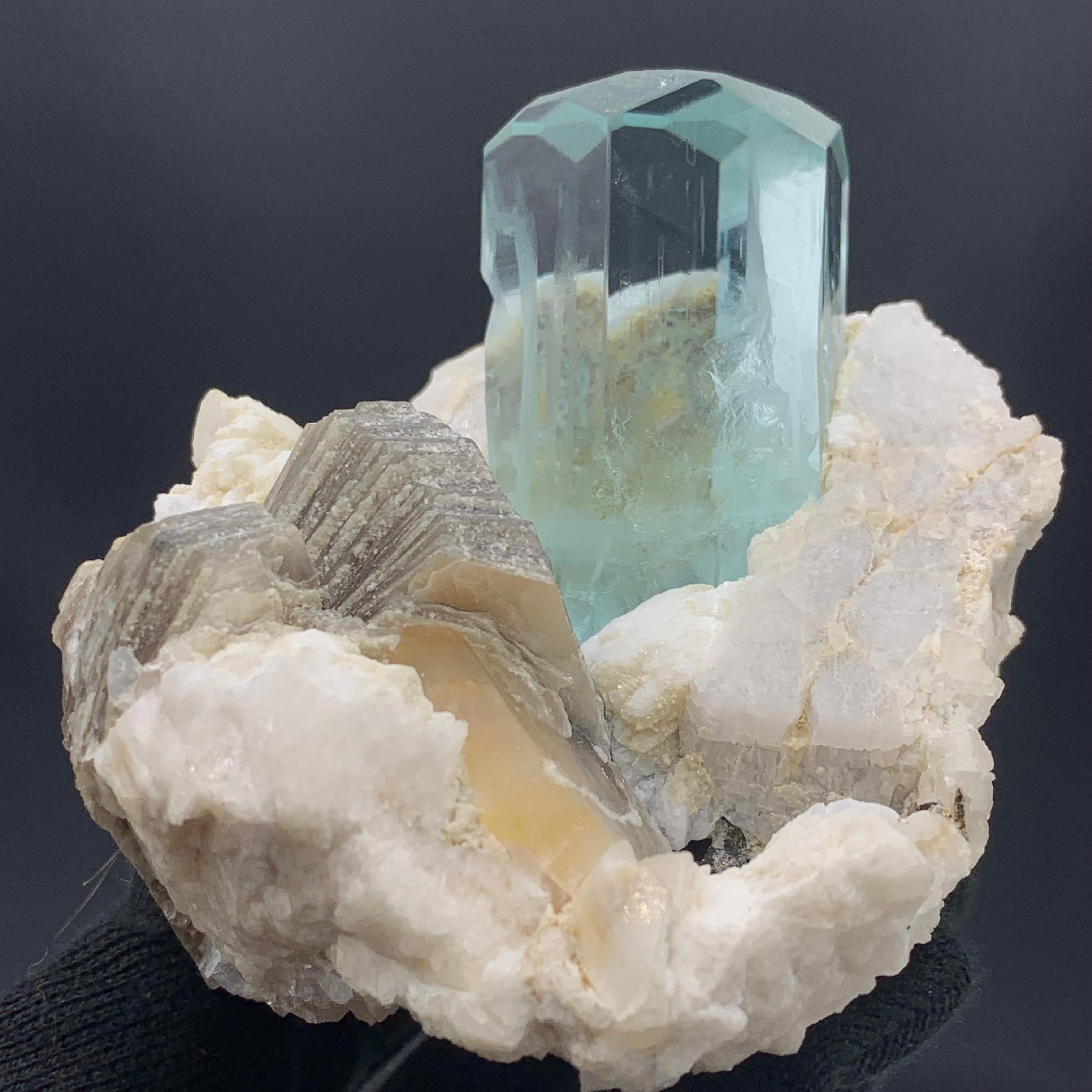 Pakistani 441 Gram Exquisite Aquamarine Specimen With Mica And Feldspar From Pakistan  For Sale