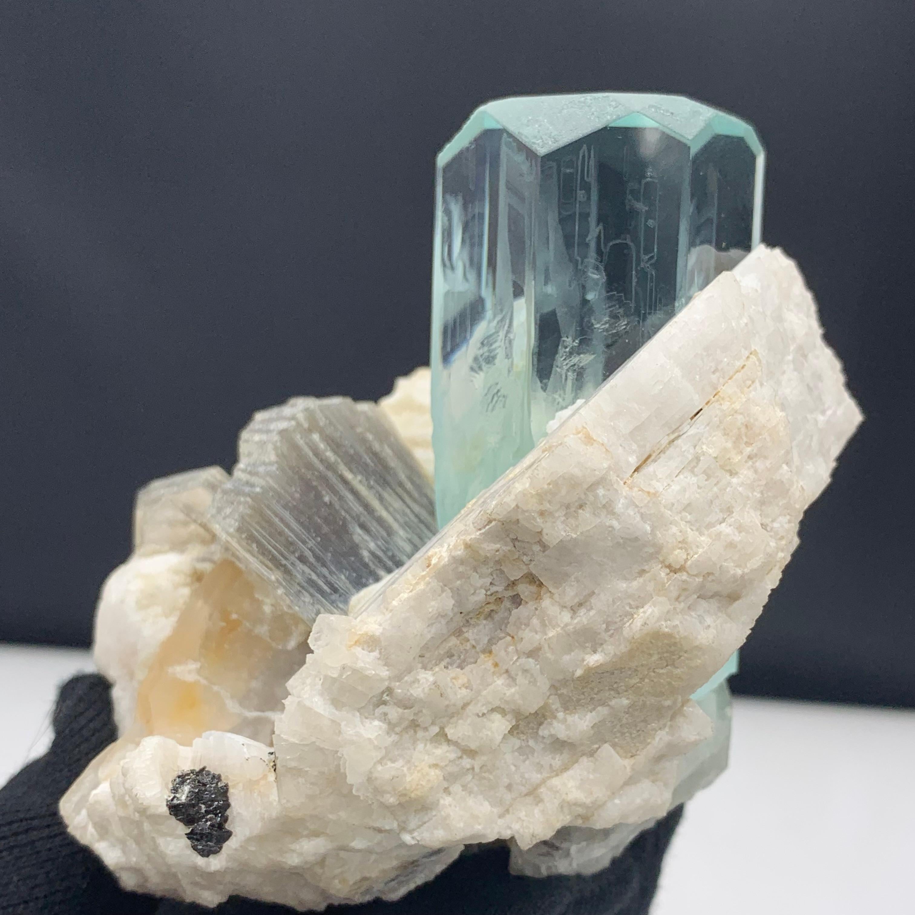 18th Century and Earlier 441 Gram Exquisite Aquamarine Specimen With Mica And Feldspar From Pakistan  For Sale