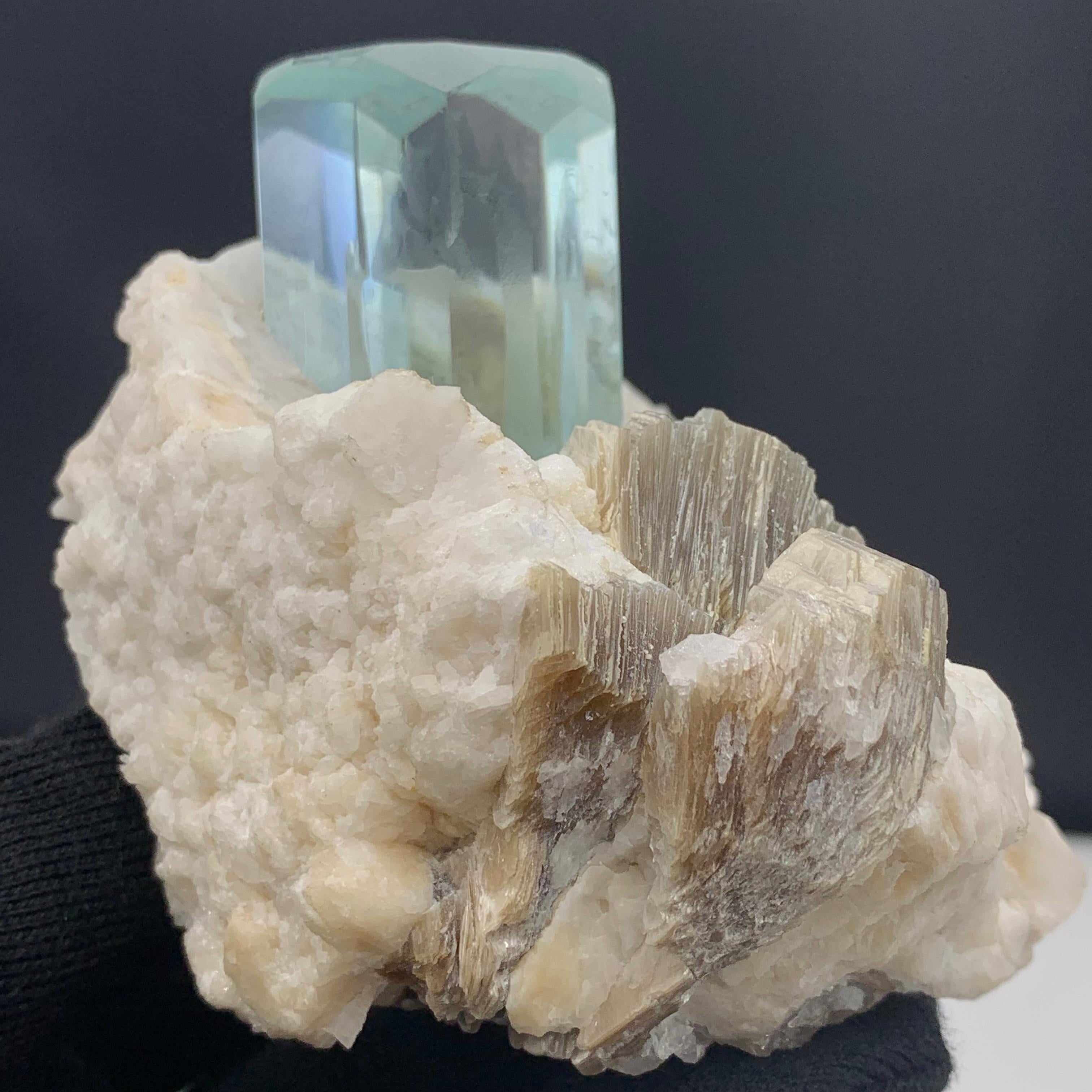 441 Gram Exquisite Aquamarine Specimen With Mica And Feldspar From Pakistan  For Sale 1