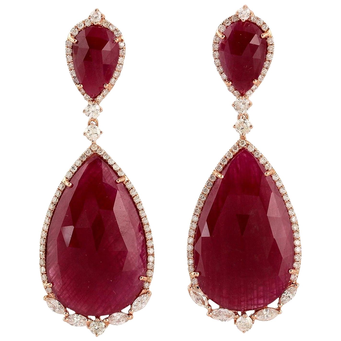 44.15 Carat Ruby 18 Karat Gold Diamond Earrings