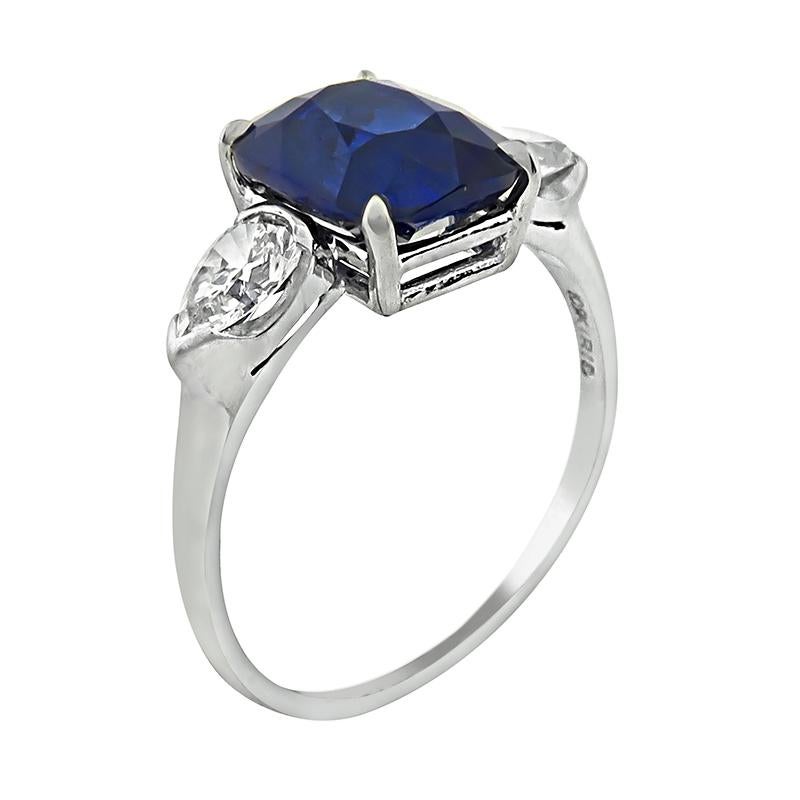 Cushion Cut 4.41ct Sapphire 1.05ct Diamond Engagement Ring For Sale