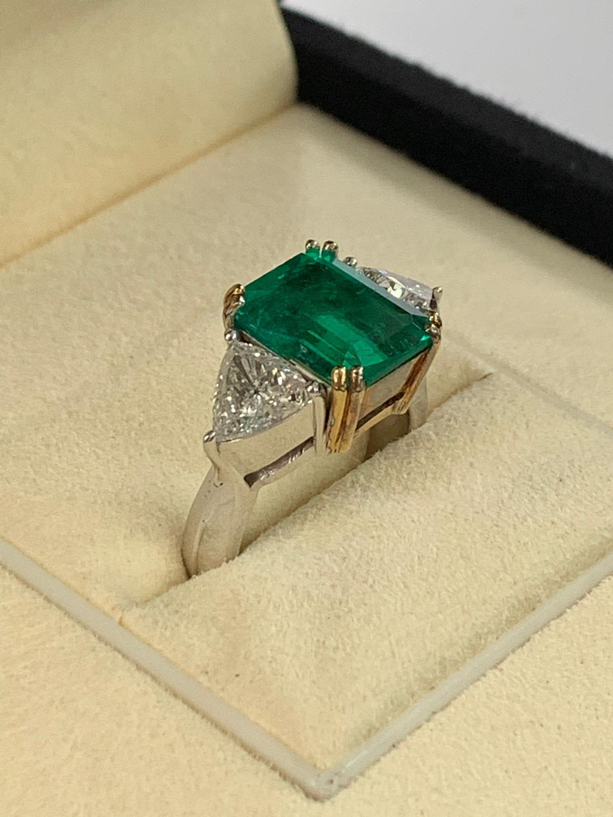 Emerald Cut 4.42 Carat Colombian Emerald and Diamond Ring