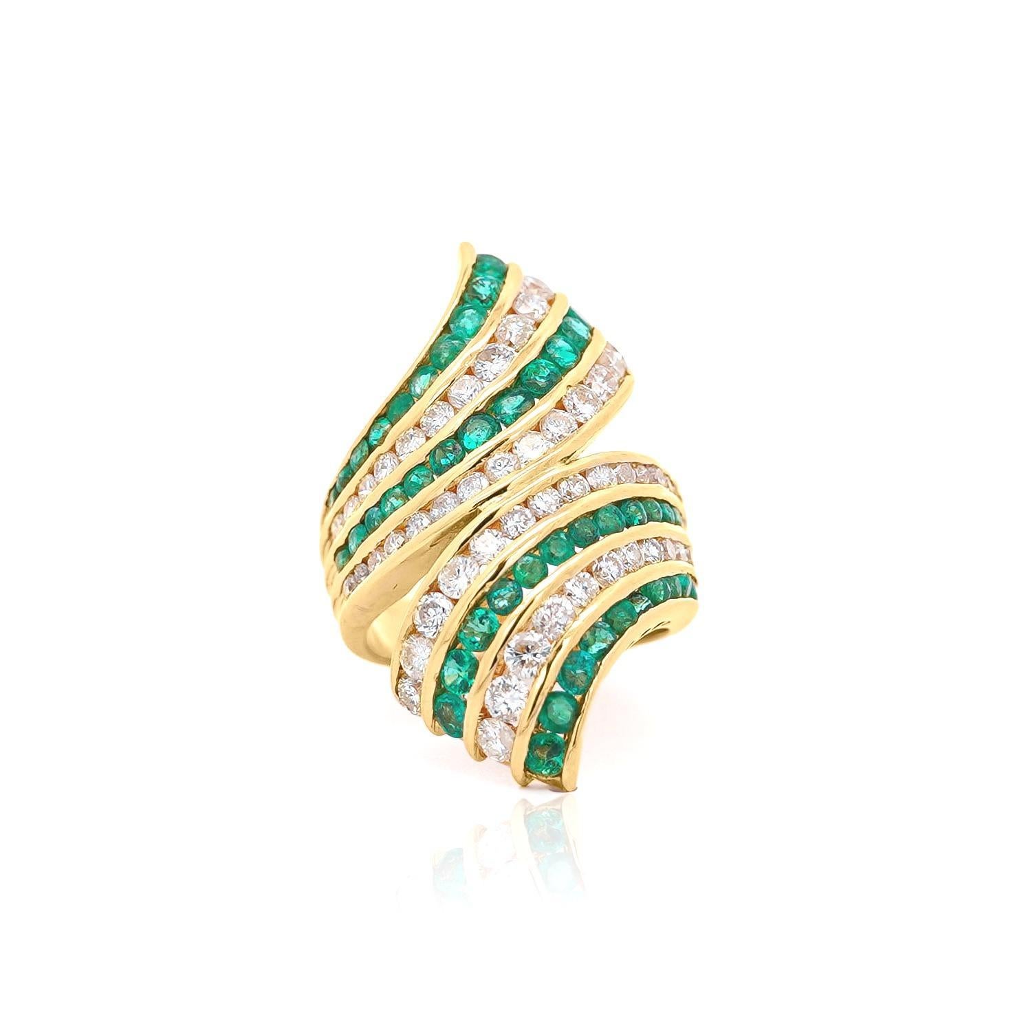 4.42 Carat Emerald & Diamond Pave 18K Gold Bypass Cluster Ring For Sale 2