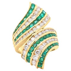 4.42 Carat Emerald & Diamond Pave 18K Gold Bypass Cluster Ring