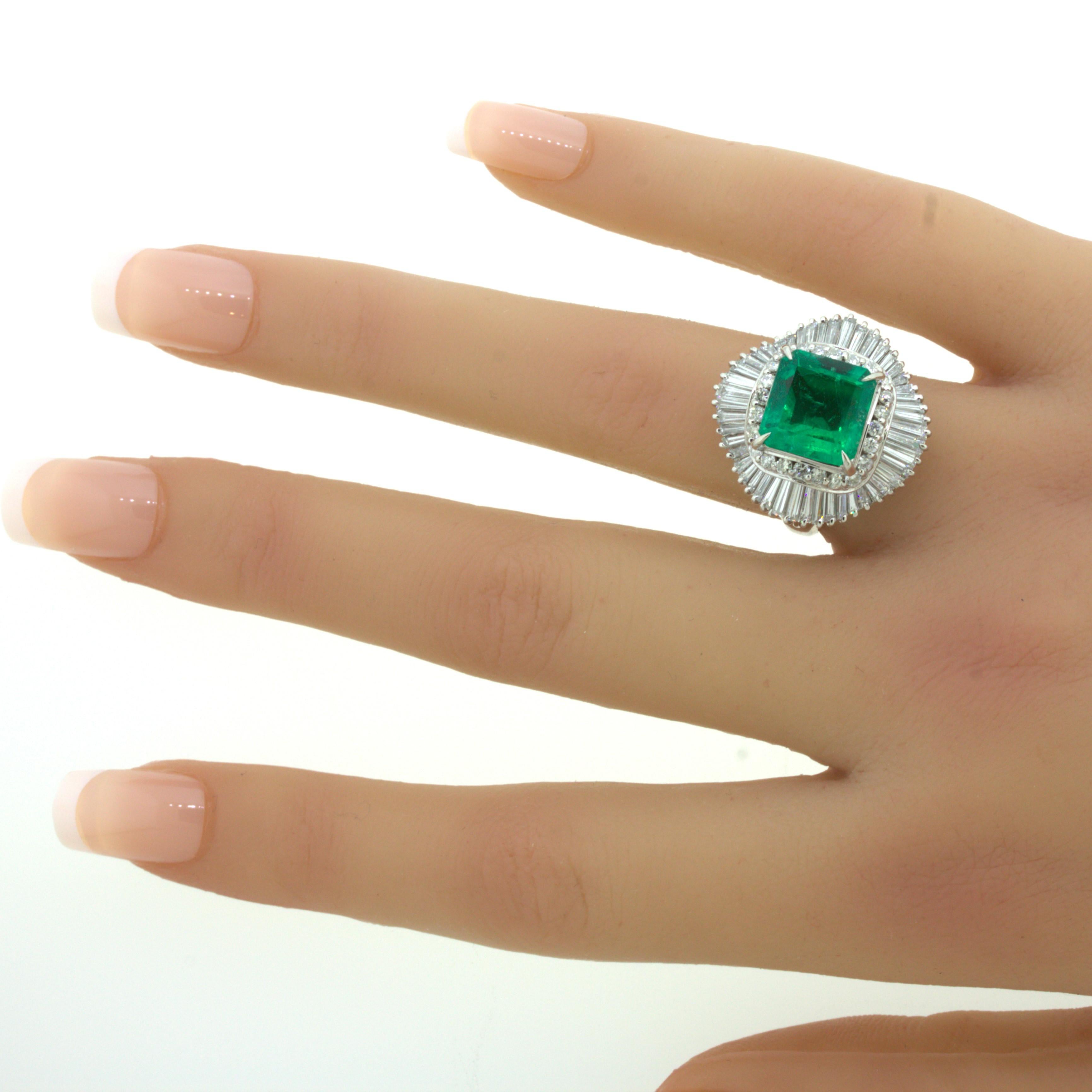 4.42 Carat Emerald Diamond Platinum Ballerina Ring For Sale 5