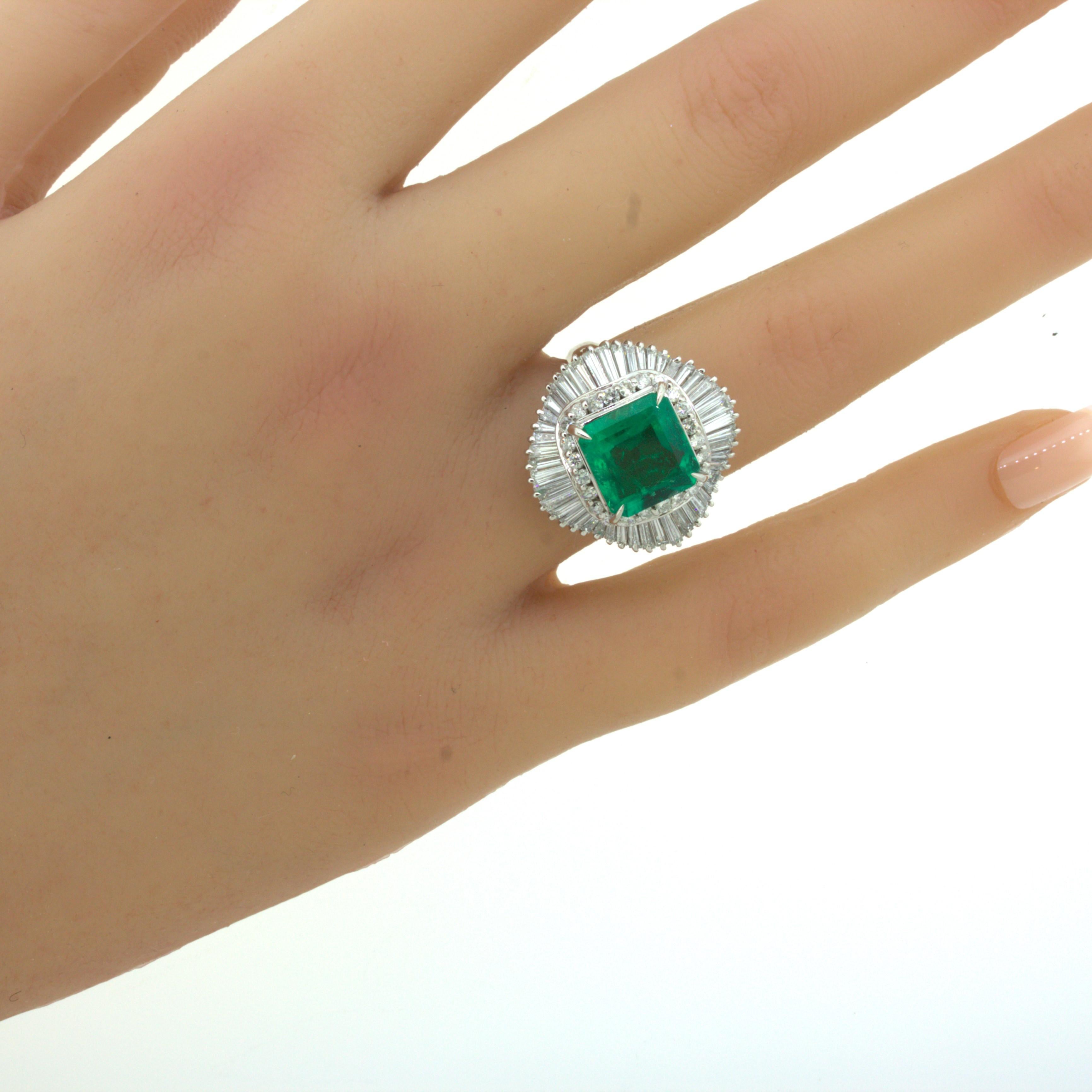 4.42 Carat Emerald Diamond Platinum Ballerina Ring For Sale 6