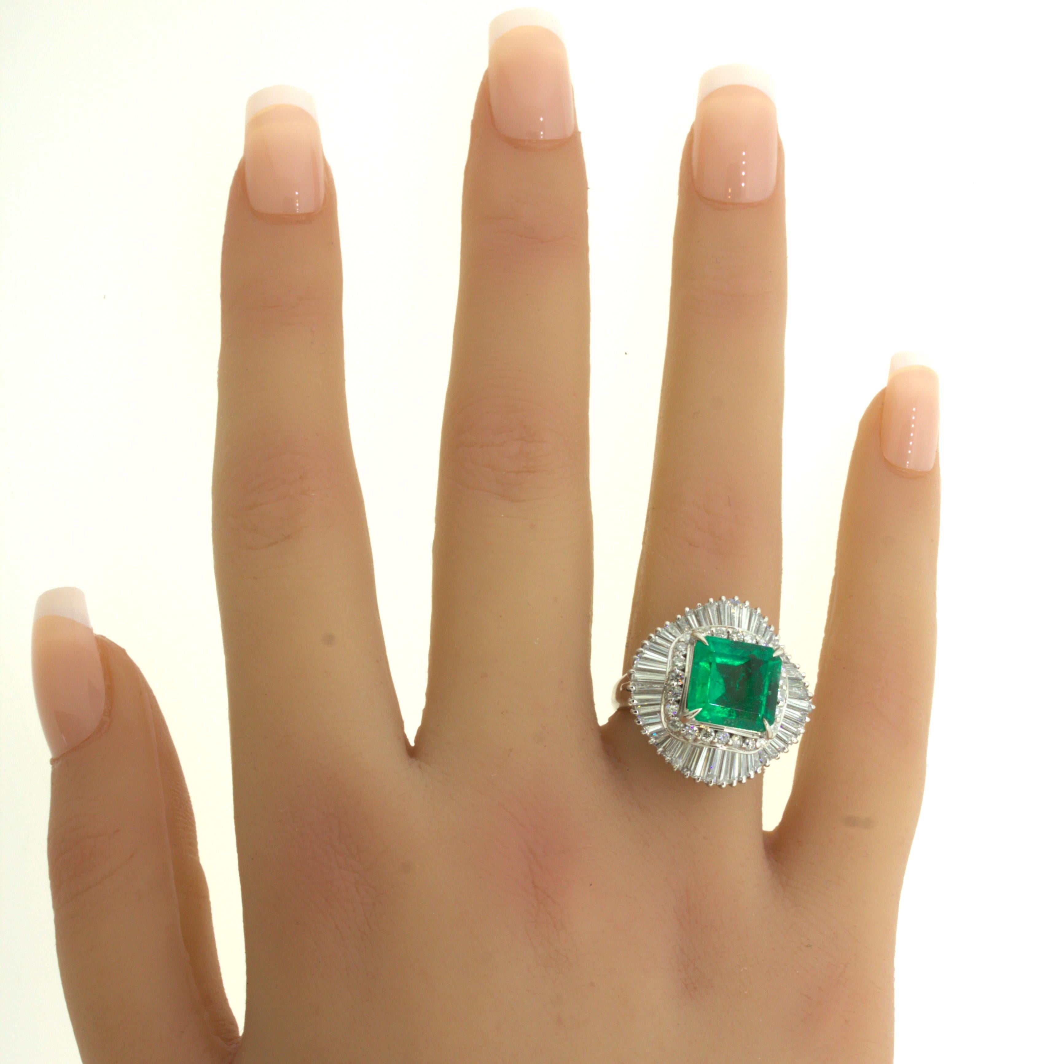4.42 Carat Emerald Diamond Platinum Ballerina Ring For Sale 8