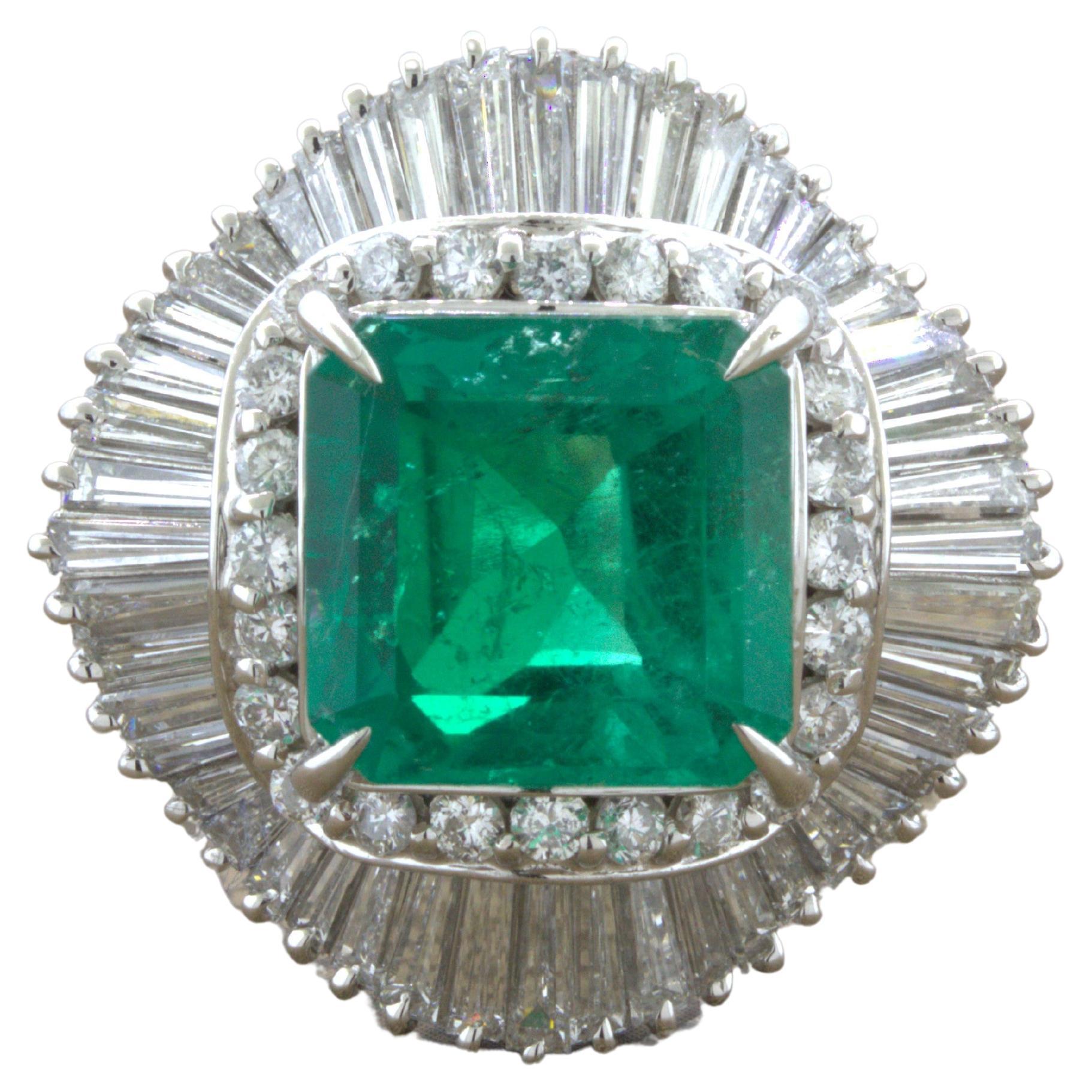4.42 Carat Emerald Diamond Platinum Ballerina Ring For Sale