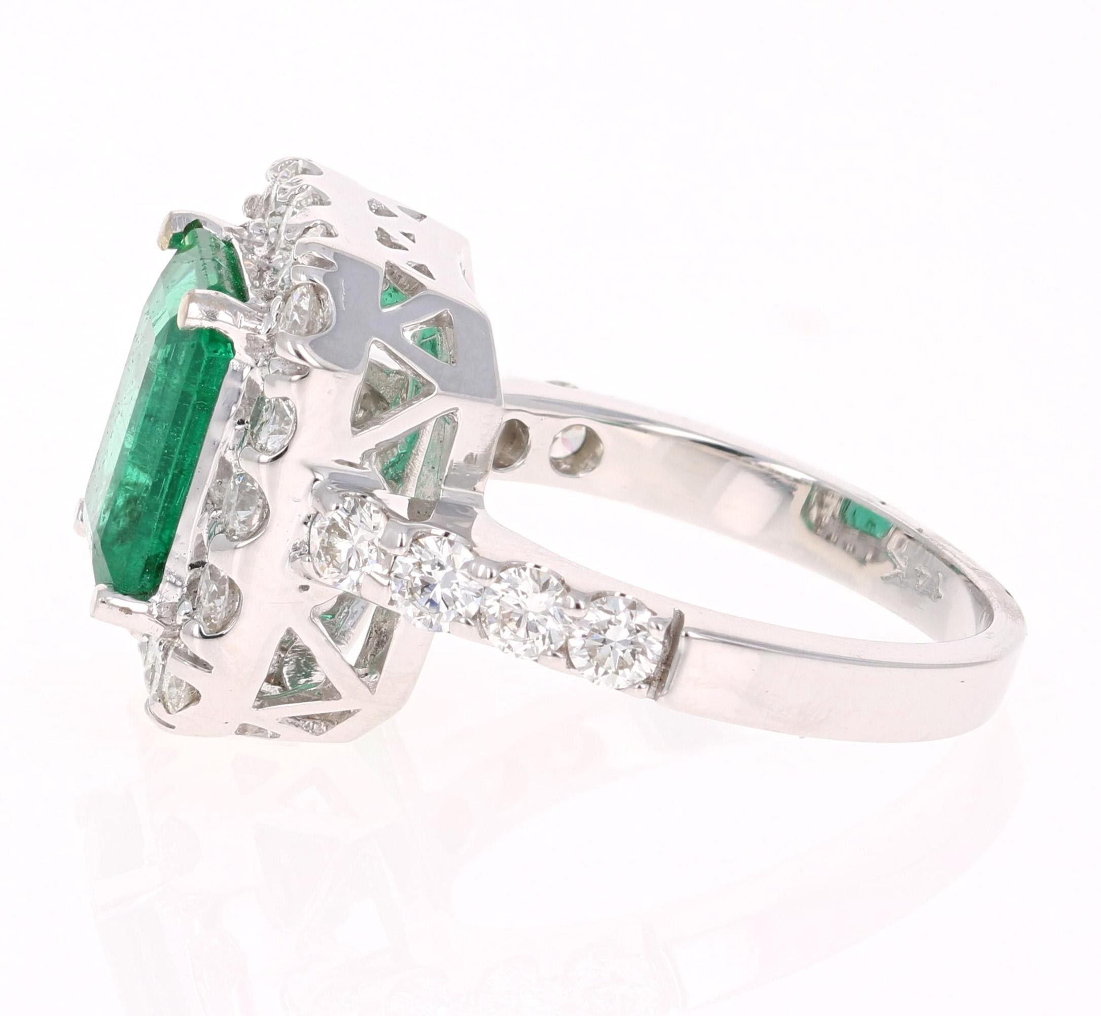 Modern 4.42 Carat Emerald Diamond White Gold Engagement Ring