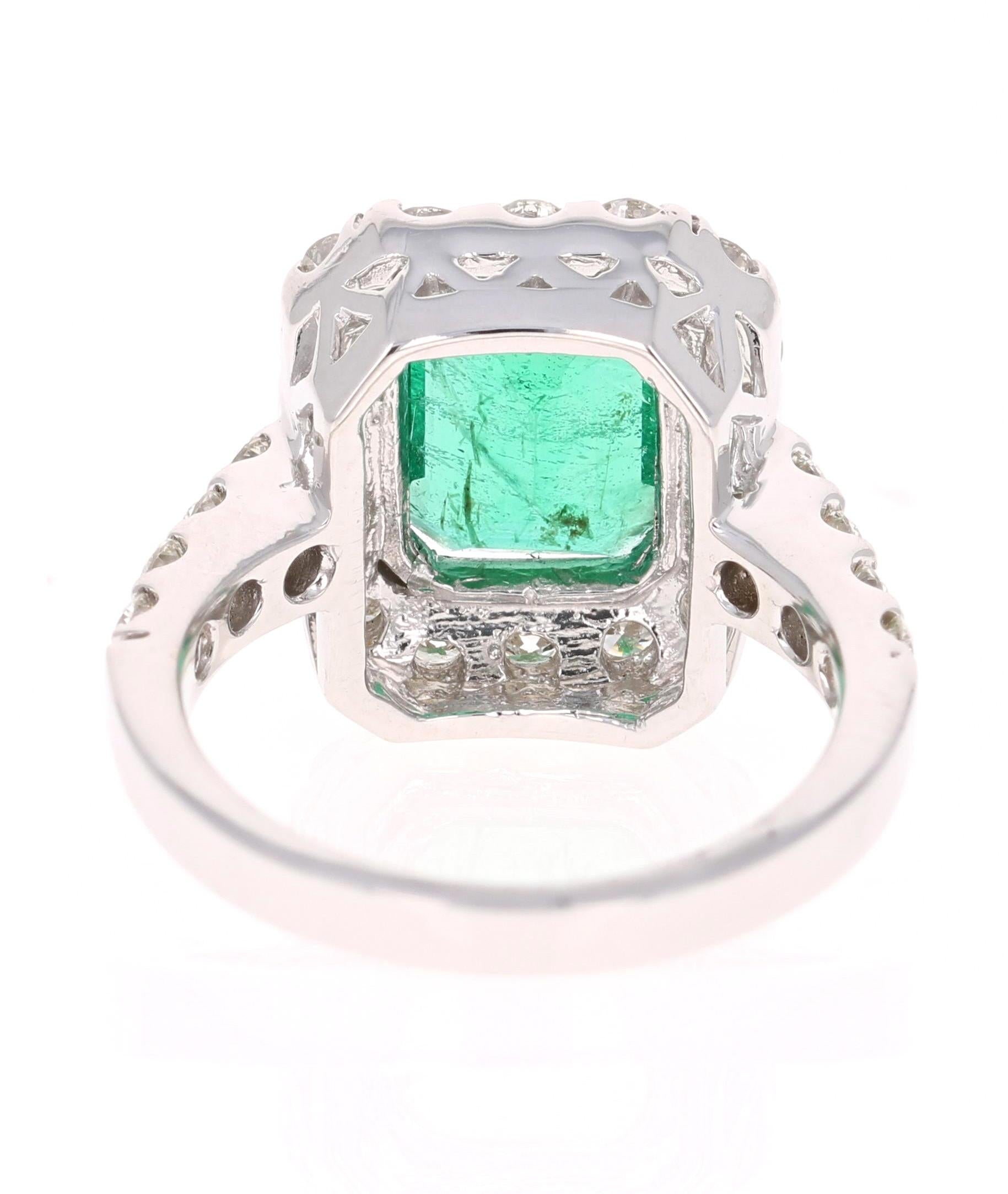 Emerald Cut 4.42 Carat Emerald Diamond White Gold Engagement Ring