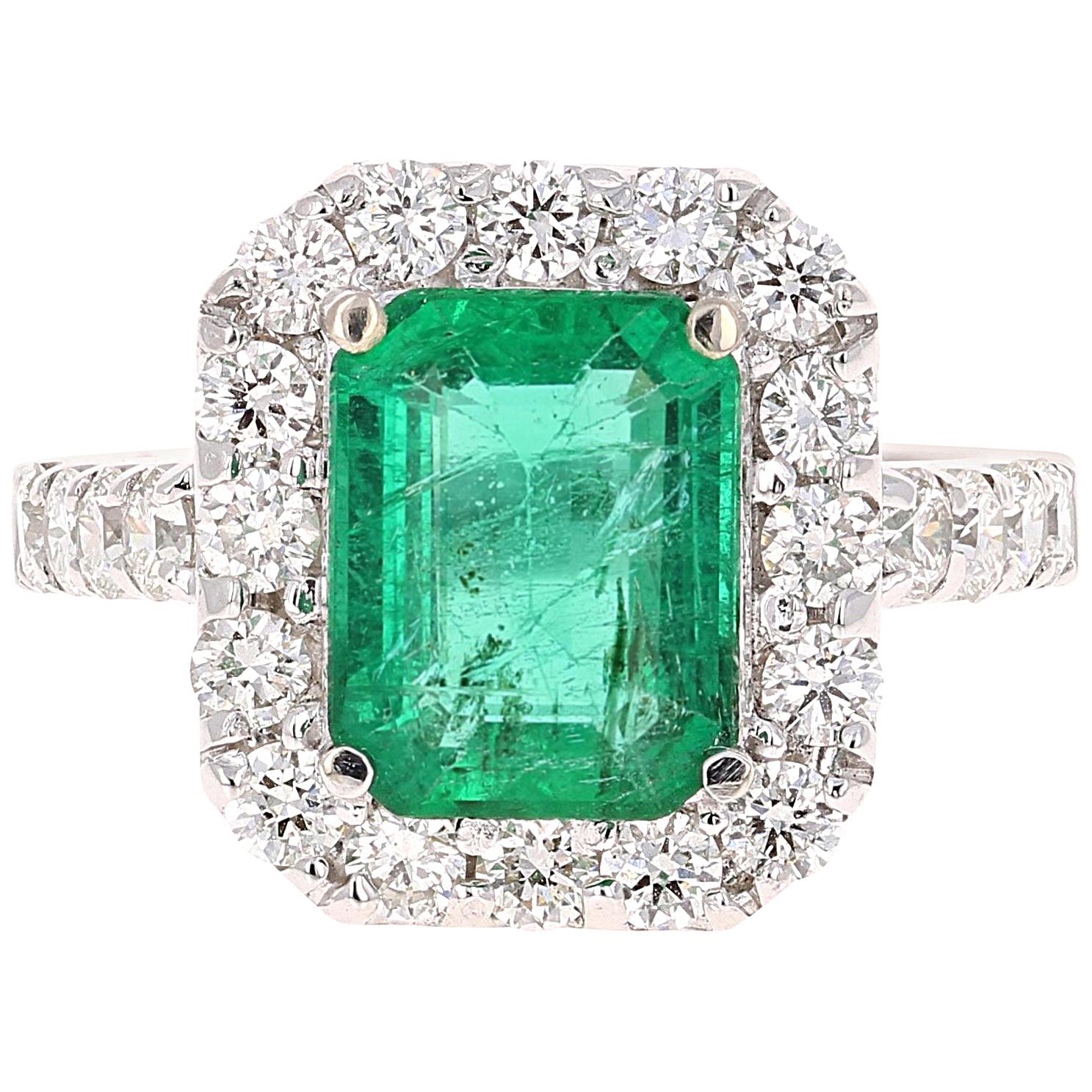 4.42 Carat Emerald Diamond White Gold Engagement Ring
