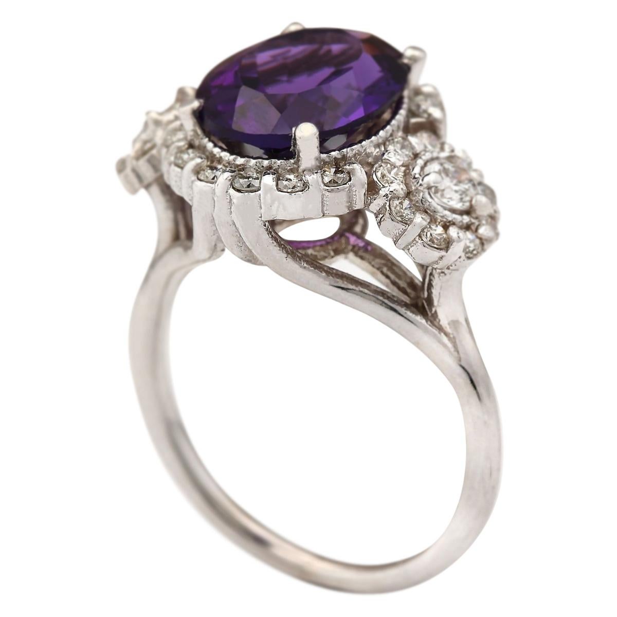 Oval Cut Natural Amethyst 14 Karat White Gold Diamond Ring For Sale