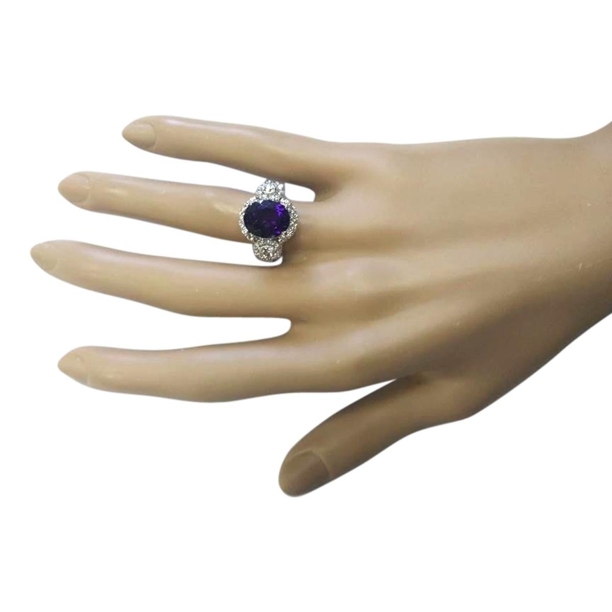 Natural Amethyst 14 Karat White Gold Diamond Ring In New Condition For Sale In Los Angeles, CA