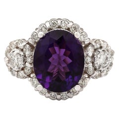 Natural Amethyst 14 Karat White Gold Diamond Ring