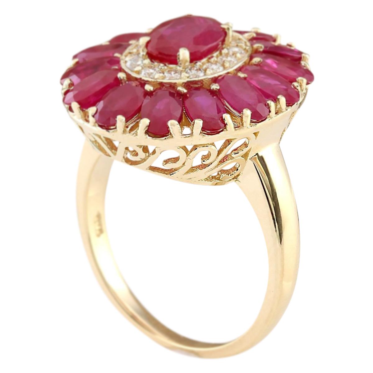 Oval Cut Natural Ruby Diamond Ring In 14 Karat Yellow Gold  For Sale