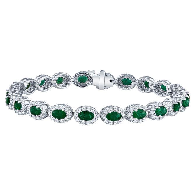 4.42 Carat Total Weight Oval Cut Emerald and 3.30ctw Round Diamond Bracelet  For Sale
