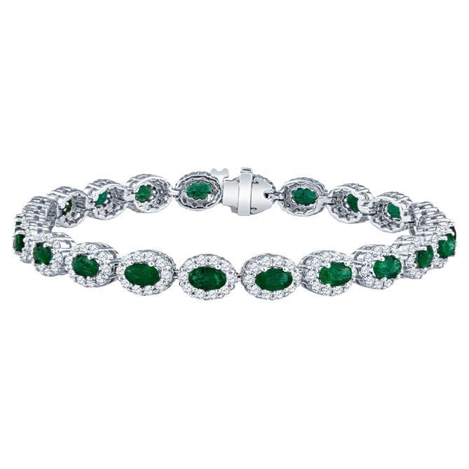 4.42 Carat Total Weight Oval Cut Emerald and 3.30ctw Round Diamond Bracelet 