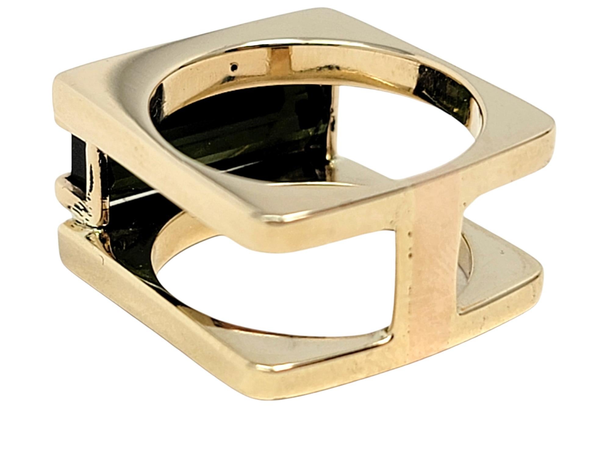 4.42 Carats Total Rectangular Step Cut Tourmaline and Diamond Euro Shank Ring For Sale 1
