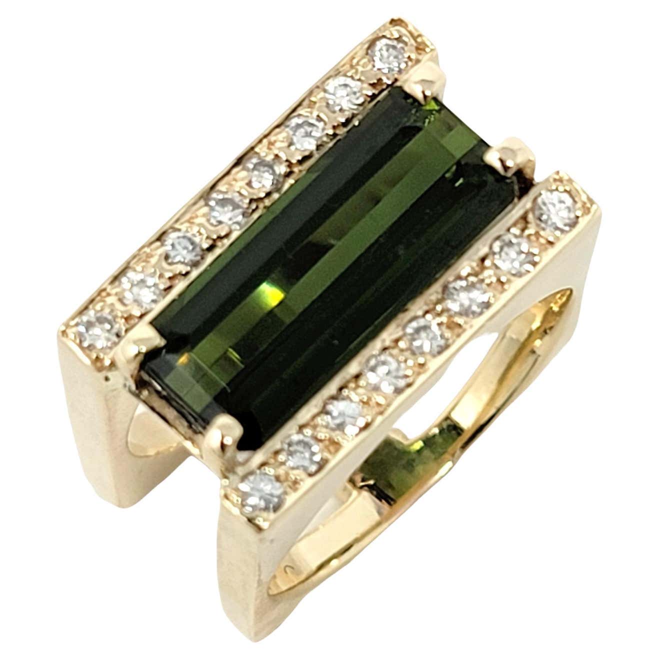 4.42 Carats Total Rectangular Step Cut Tourmaline and Diamond Euro ...