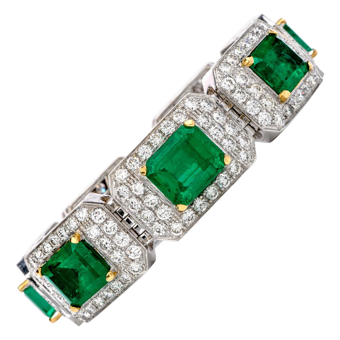 44.20 Carat Colombian Emerald and Diamond 18 Karat Gold Bracelet