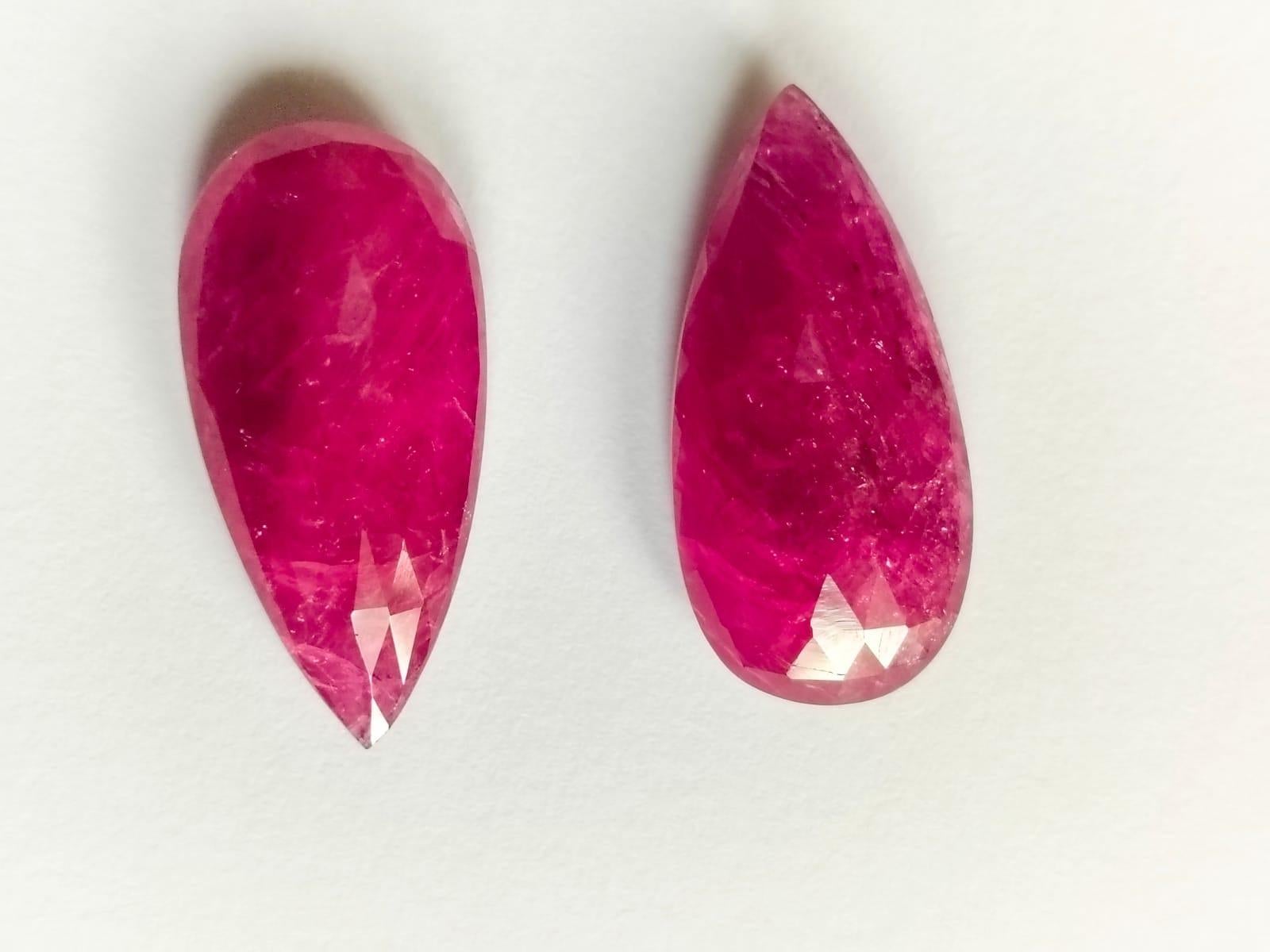 Natural Ruby Faceted Cabochon Pair Gemstone.
44.22 Carat with a elegant Red color and excellent clarity. Also has an excellent fancy Faceted Pan Cabochon with ideal polish to show great shine and color . It will look authentic in jewelry. The