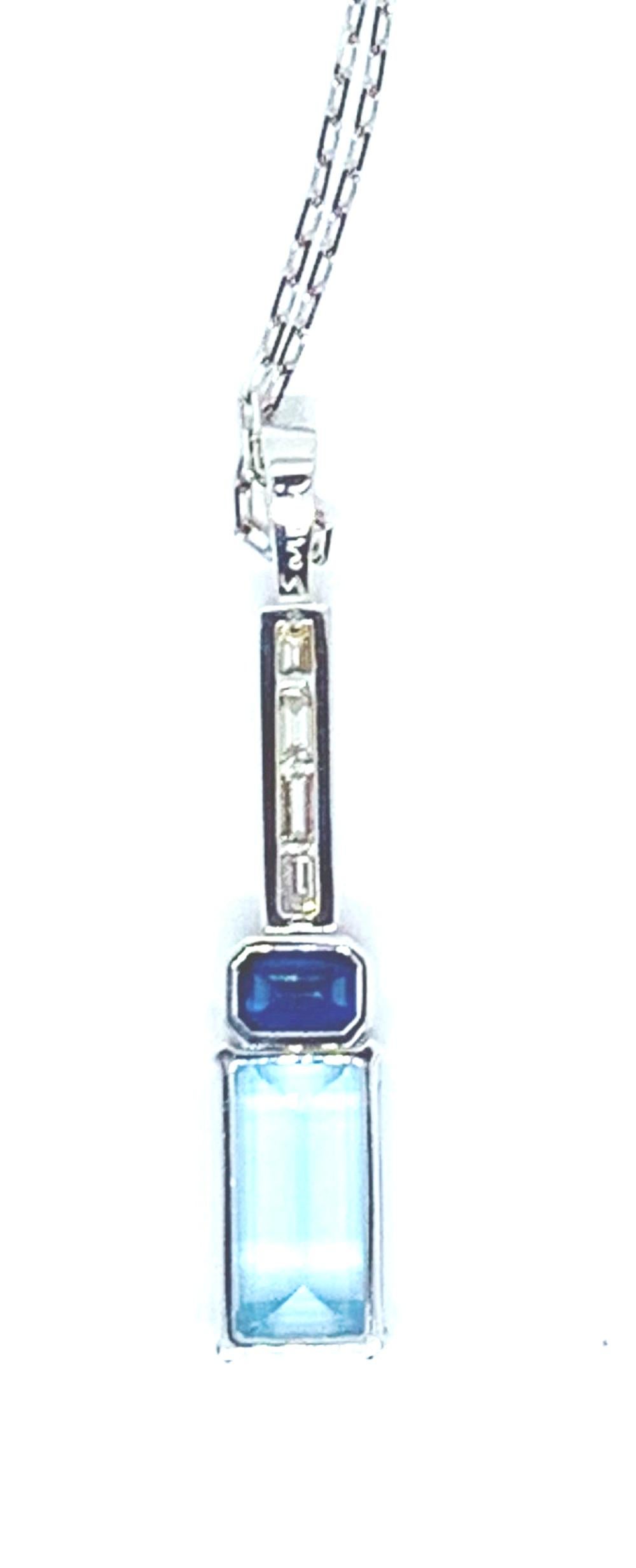 4.43 Carat Aquamarine with 1.01 Carat Sapphire and 0.26 Carat Diamond Necklace 2