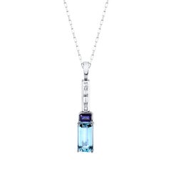 4.43 Carat Aquamarine with 1.01 Carat Sapphire and 0.26 Carat Diamond Necklace