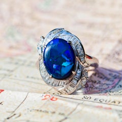 Vintage 4.43 Carat Black Opal and 0.89 Carat Diamond Platinum Ring