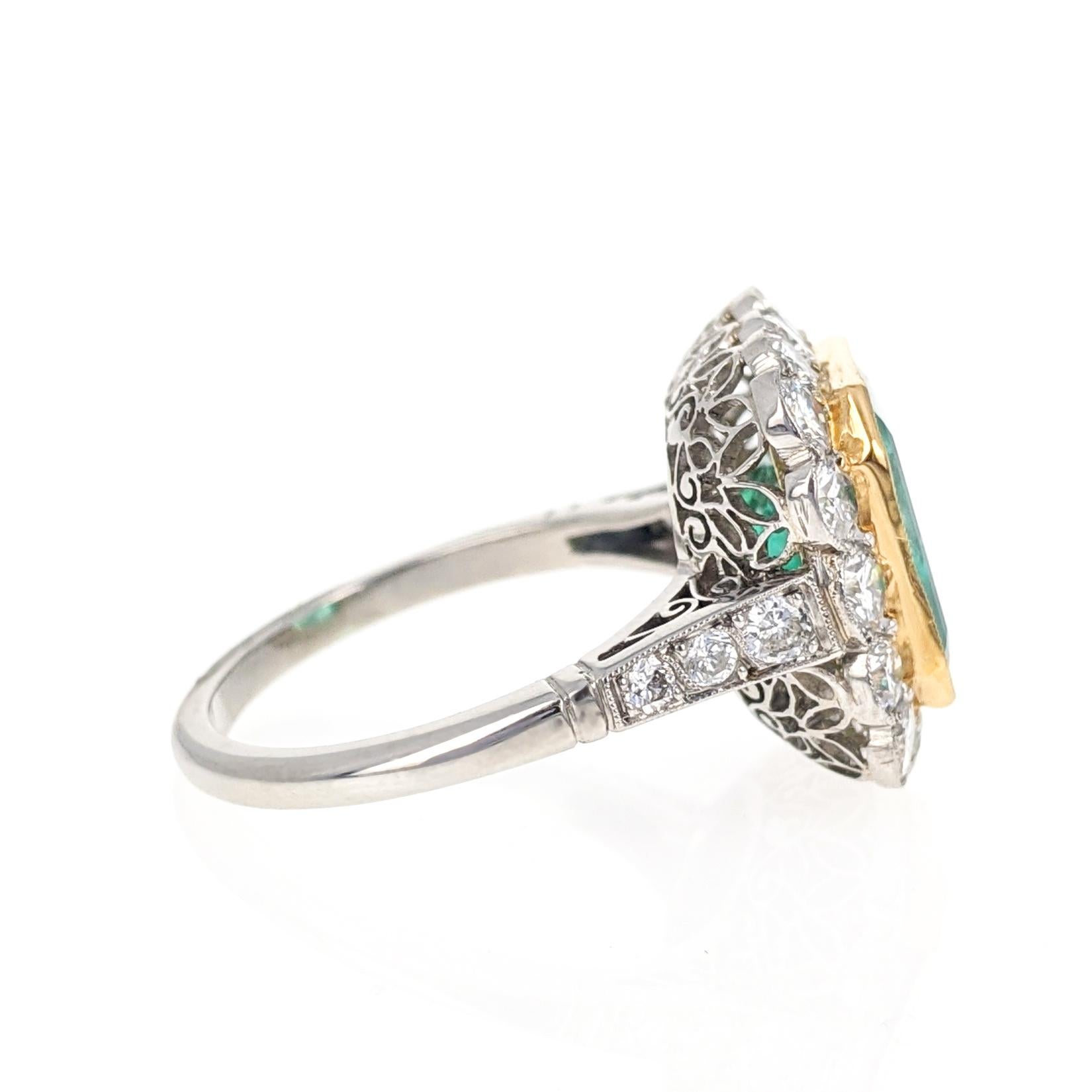 4.43 Carat Colombian Emerald Diamond Halo Platinum Ring In Excellent Condition In New York, NY