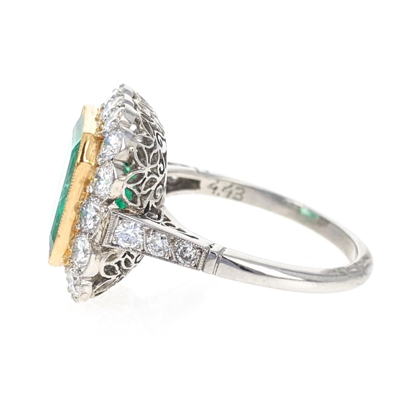 Women's or Men's 4.43 Carat Colombian Emerald Diamond Halo Platinum Ring
