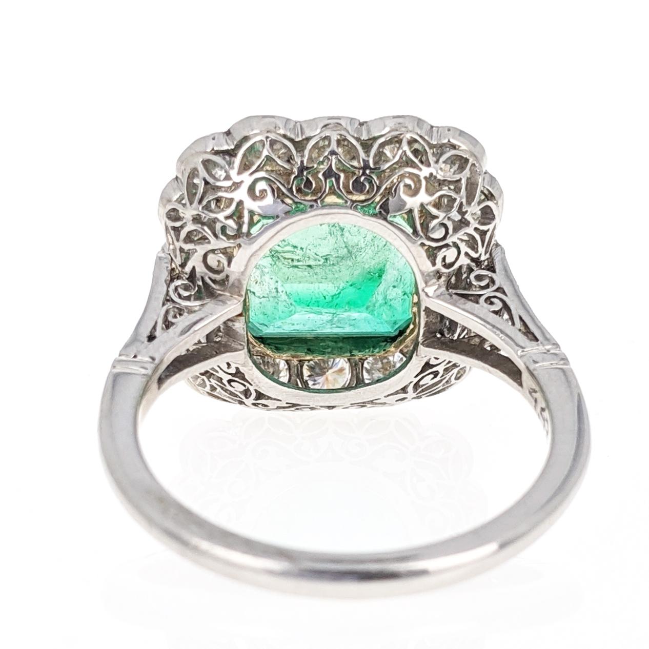 4.43 Carat Colombian Emerald Diamond Halo Platinum Ring 1