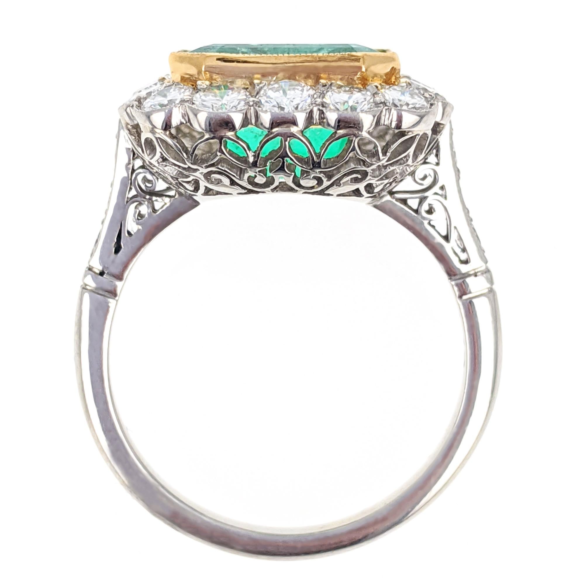 4.43 Carat Colombian Emerald Diamond Halo Platinum Ring 2