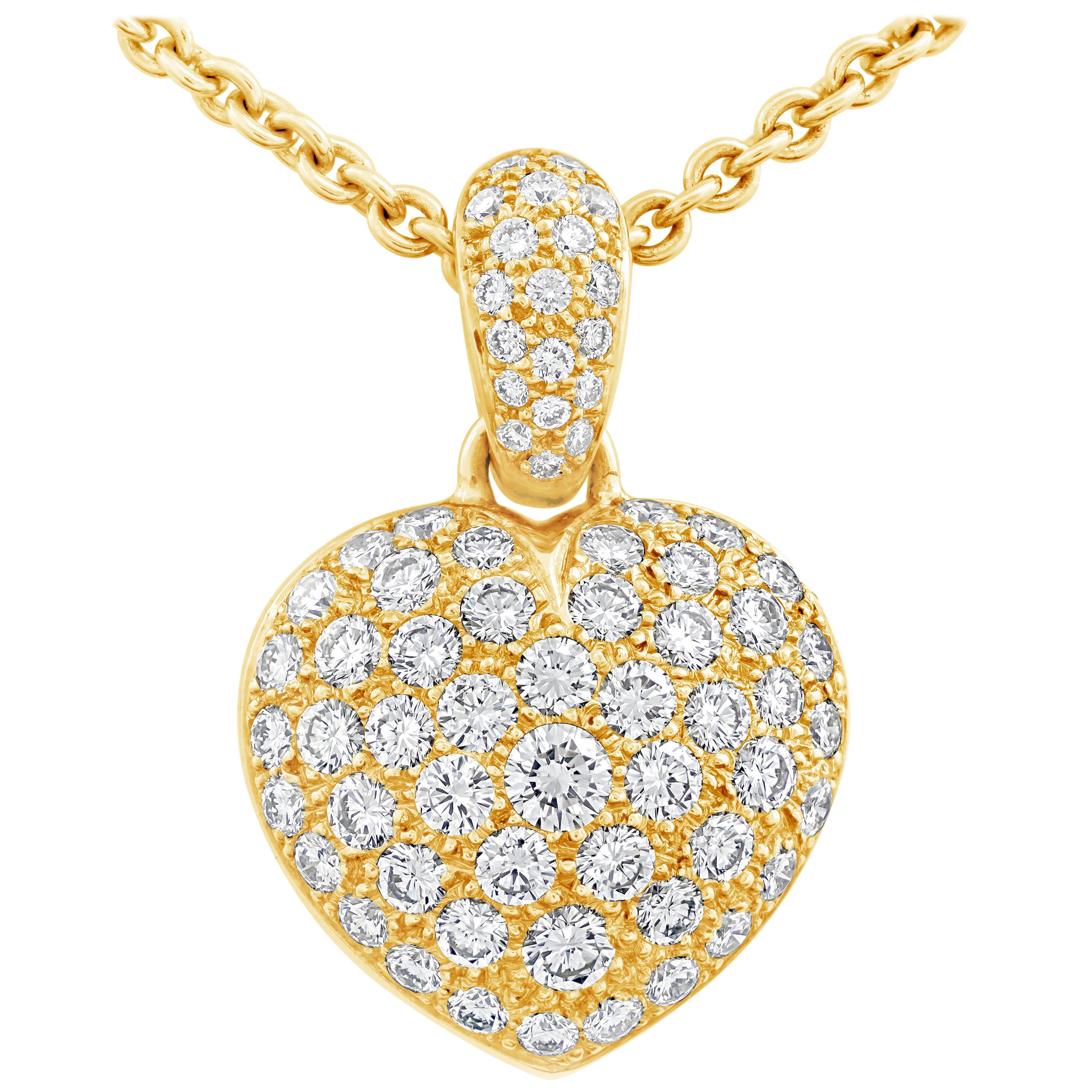 Roman Malakov 4.43 Carats Total Micro-Pavé Diamond Heart Pendant Necklace For Sale